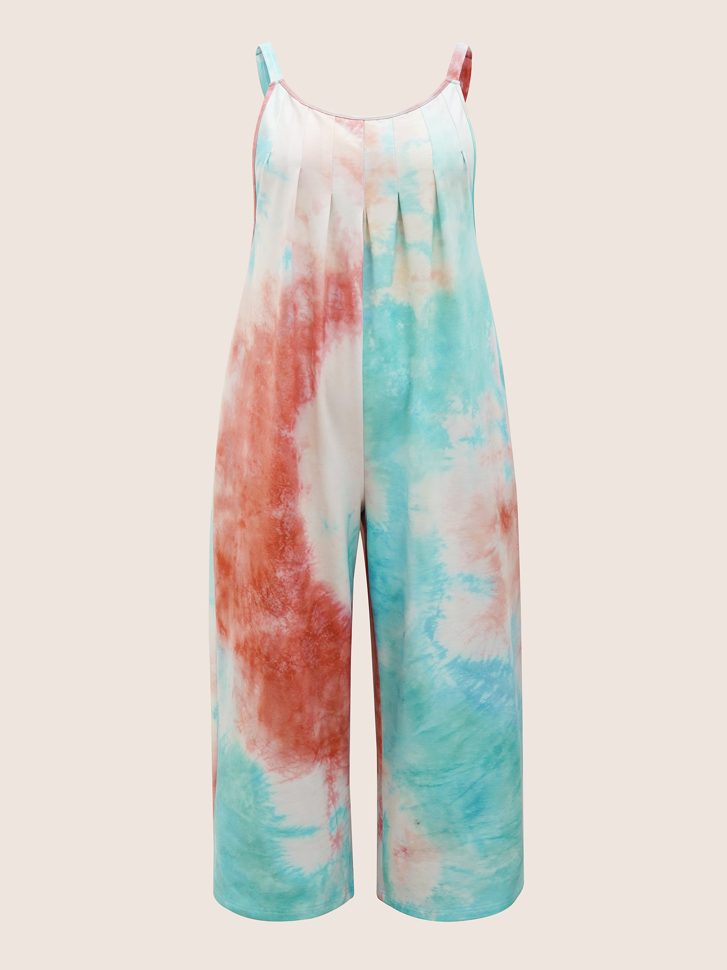 

Plus Size Multicolor U Neck Tie Dye Pocket Pleated Jumpsuit Women Casual Sleeveless U-neck Everyday Loose Jumpsuits BloomChic