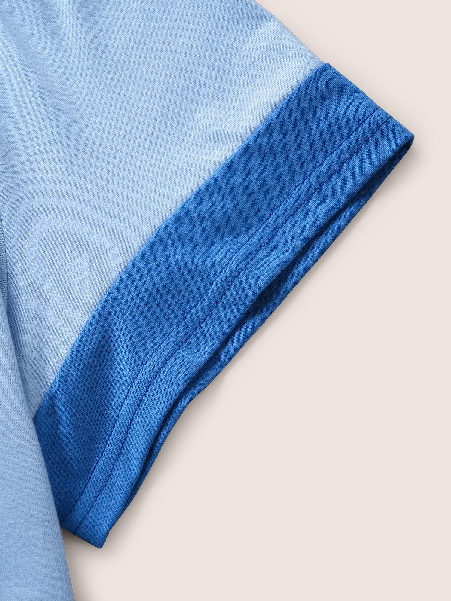 Plus Size Colorblock Contrast Drop Shoulder Sleeve T-shirt LightBlue Women Casual Contrast Round Neck Everyday T-shirts BloomChic 18-20/2X 