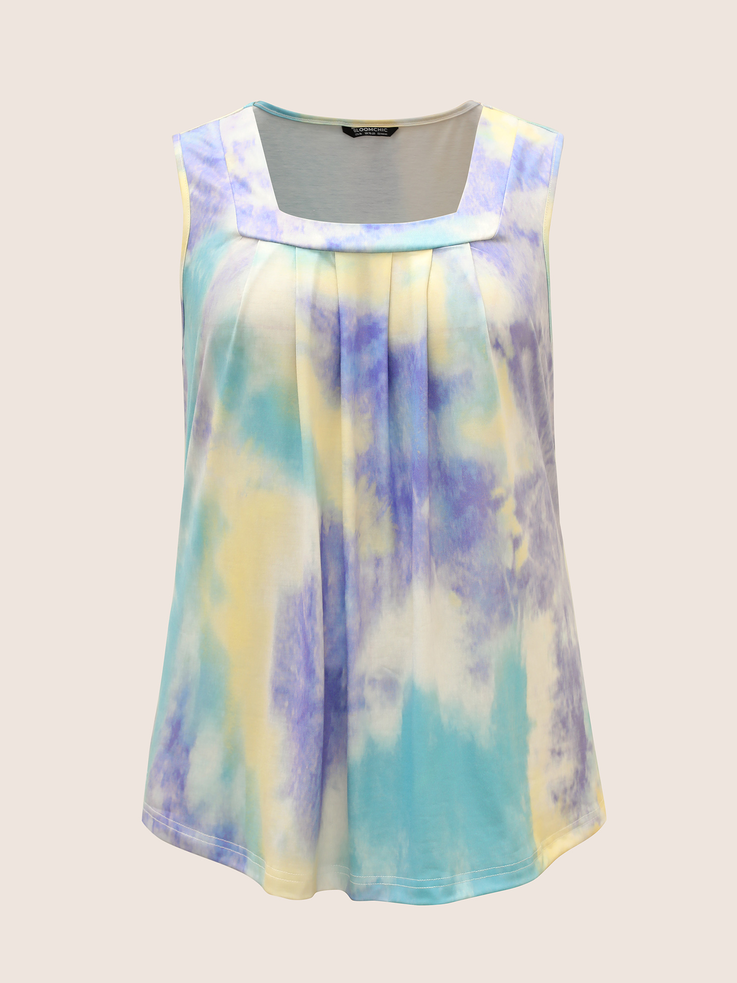 Plus Size Tie Dye U Neck Pleated Tank Top Women Multicolor Casual Contrast U-neck Everyday Tank Tops Camis BloomChic 14-16/1X 