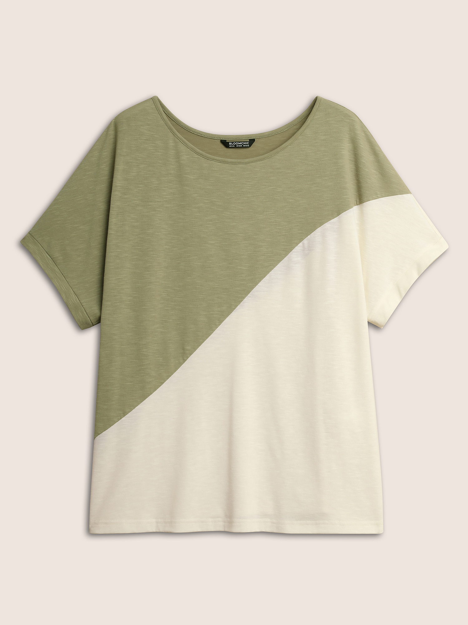 

Plus Size Two Tone Heather Batwing Sleeve T-shirt ArmyGreen Women Casual Contrast Round Neck Everyday T-shirts BloomChic