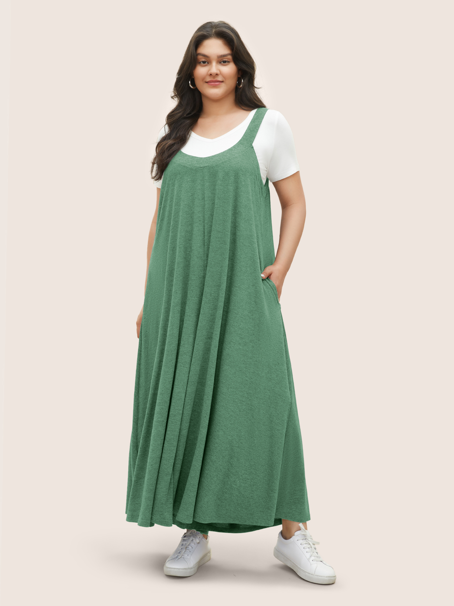 Plus Size Palemauve Supersoft Essentials Solid Pocket Adjustable Straps Jumpsuit Women Casual Sleeveless Non Everyday Loose Jumpsuits BloomChic 28/5X 