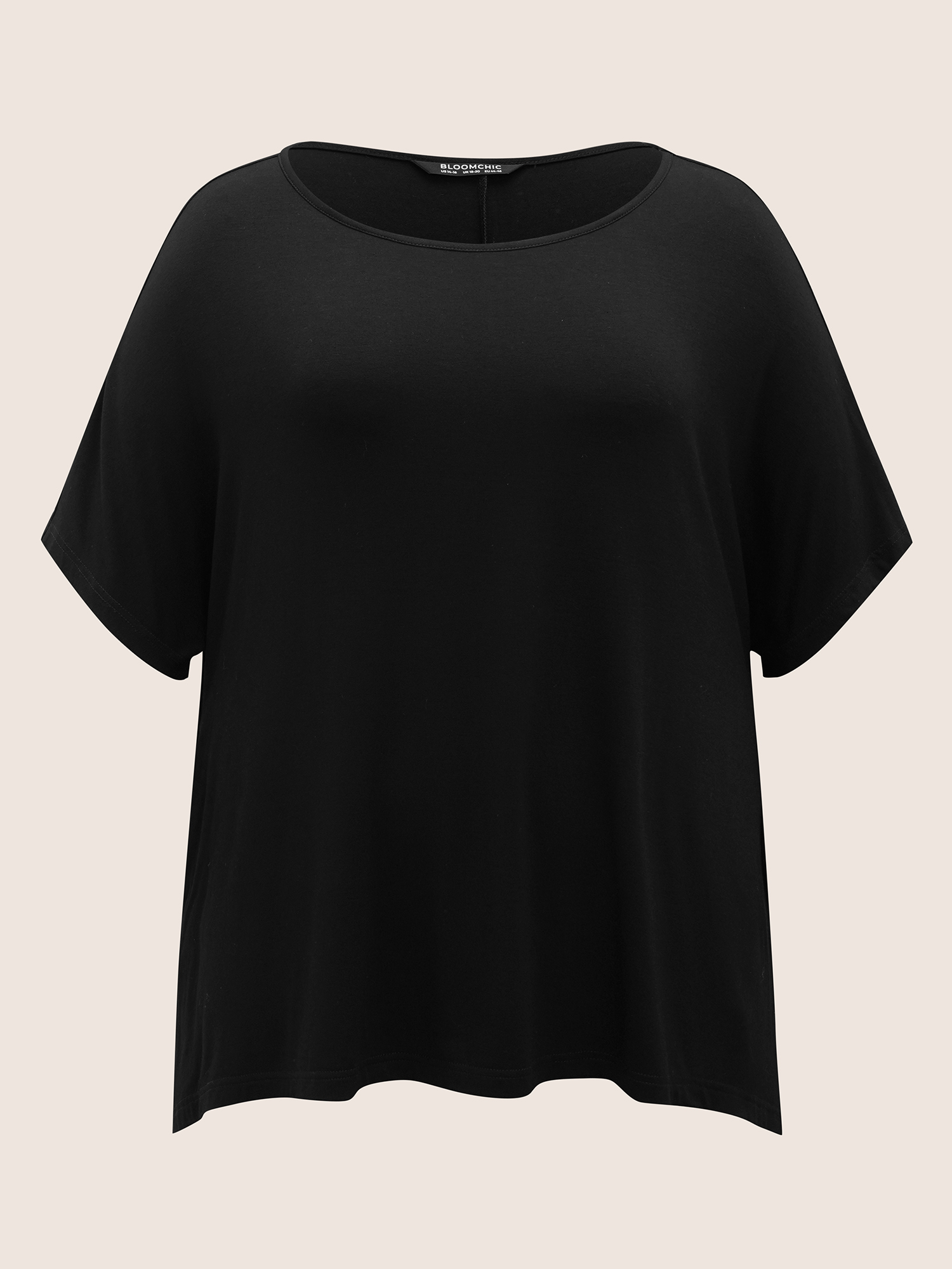 

Plus Size Solid Boat Neck Batwing Sleeve T-shirt Black Boat Neck Half Sleeve Casual Jersey Tops