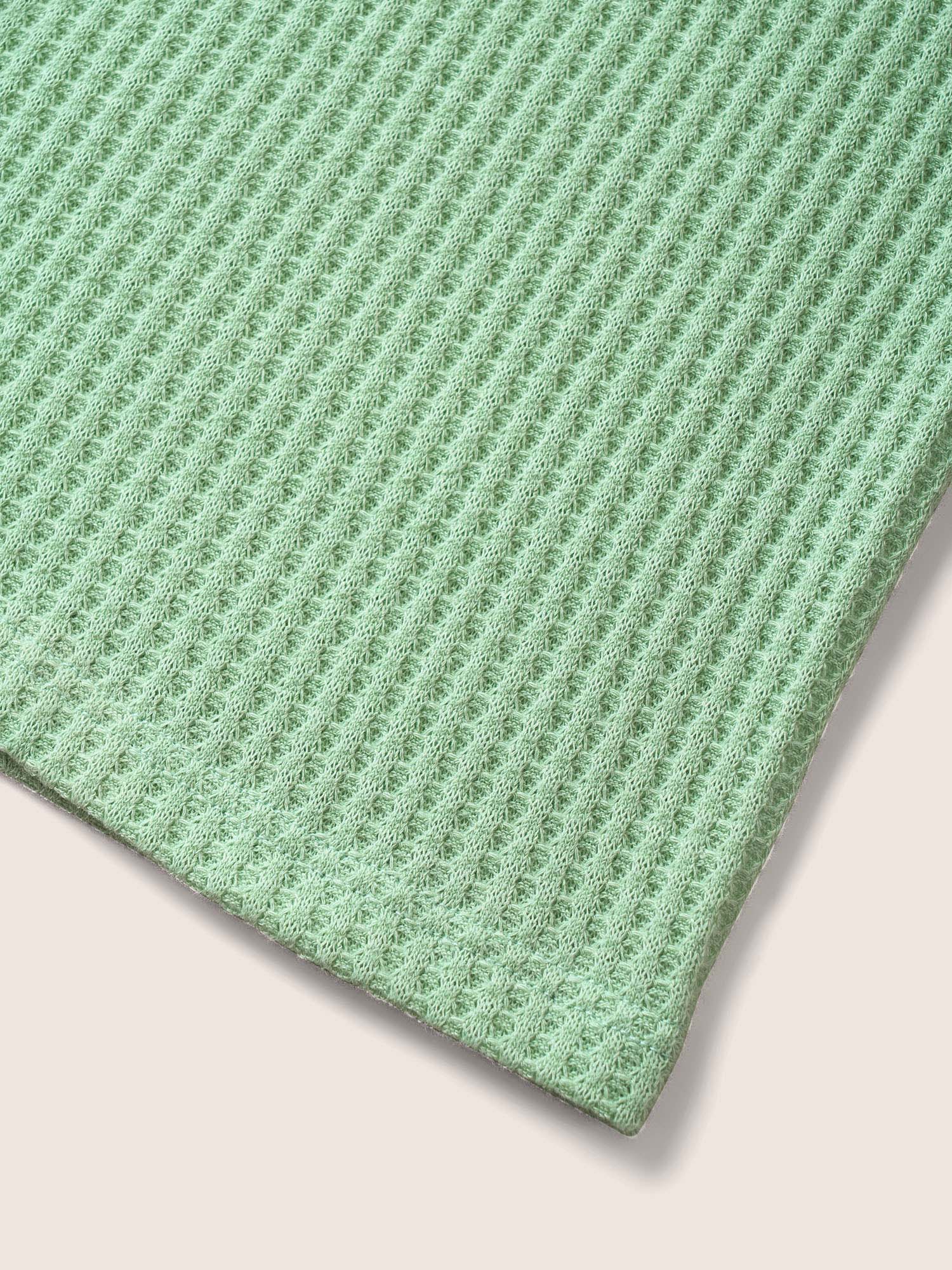Plus Size Plain Waffle Knit Button Cuff Sleeve T-shirt LightGreen Women Casual Texture Boat Neck Everyday T-shirts BloomChic 28/5X 