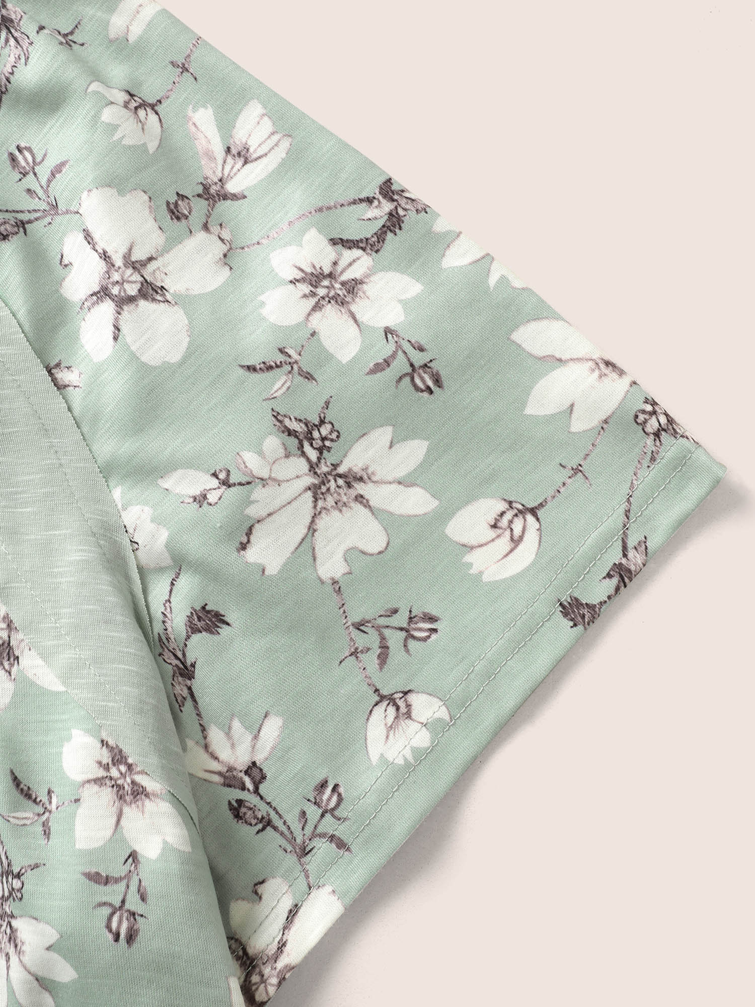 Plus Size Floral Patchwork Pleated Raglan Sleeve T-shirt LightGreen Women Elegant Contrast Natural Flowers V-neck Everyday T-shirts BloomChic 30/6X 