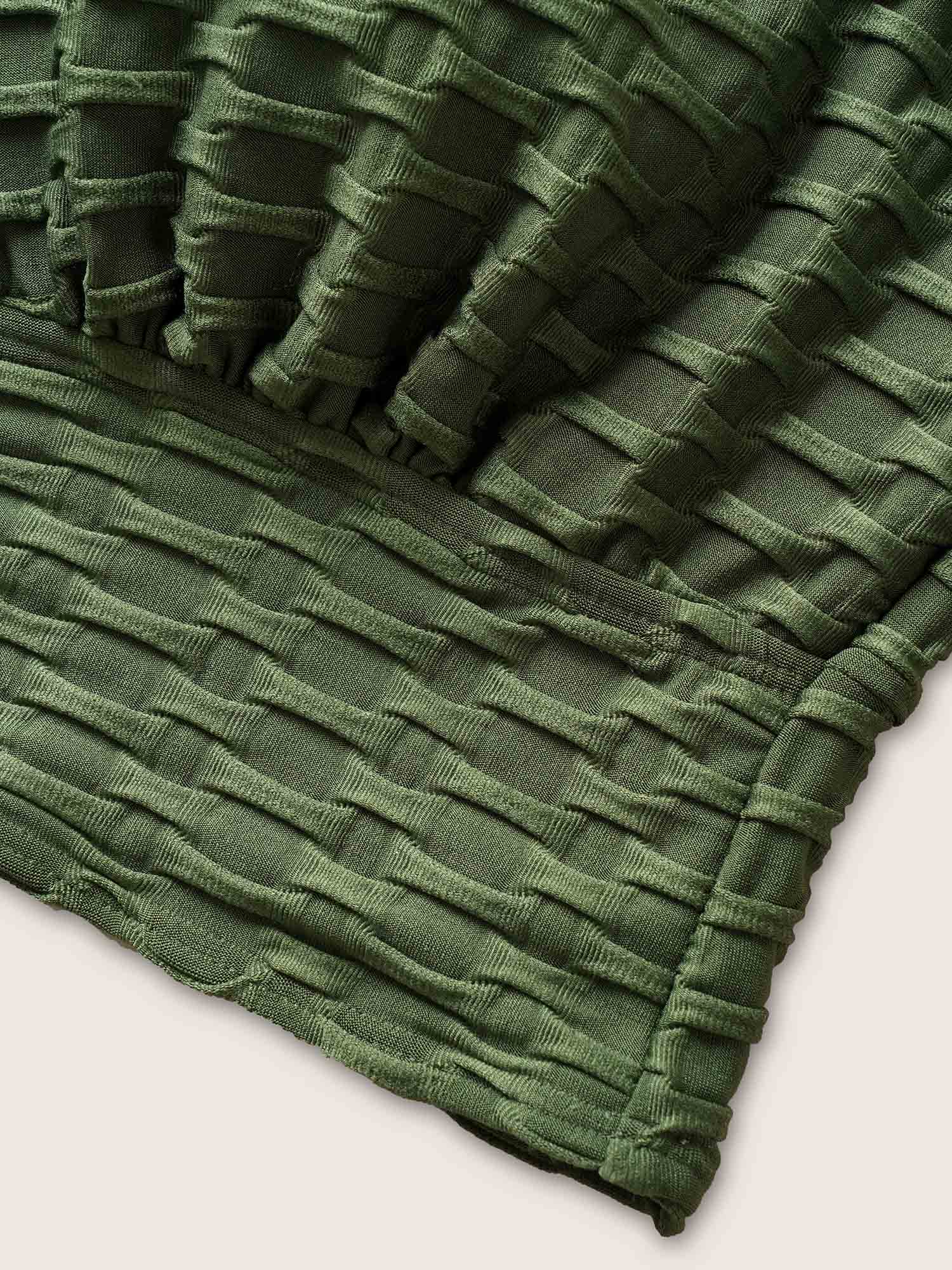 Plus Size Plain Textured Wrap Tie Knot Swim Top Women`s Swimwear ArmyGreen Beach Tie knot High stretch Skinny Overlap Collar Curve Swim Tops BloomChic 18-20/2X 
