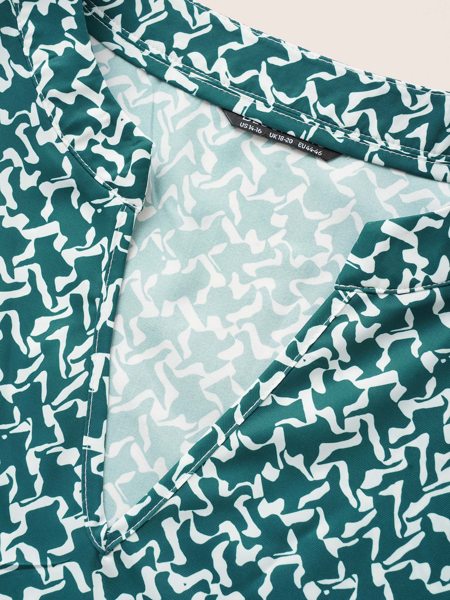 Plus Size Mint Notched Collar Geometric Flutter Sleeve Blouse Women Work From Home Elbow-length sleeve Notched collar Work Blouses BloomChic 30/6X 