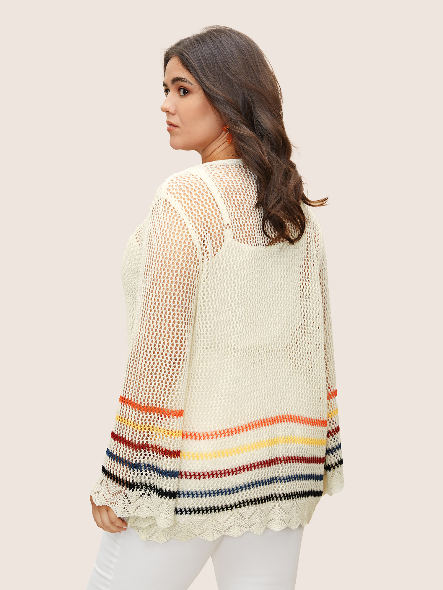 Plus Size Colored Striped Cut Out Tie Knot Coat Women Originalwhite Casual Tie knot Loose Ladies Everyday Winter Coats BloomChic 26/4X 