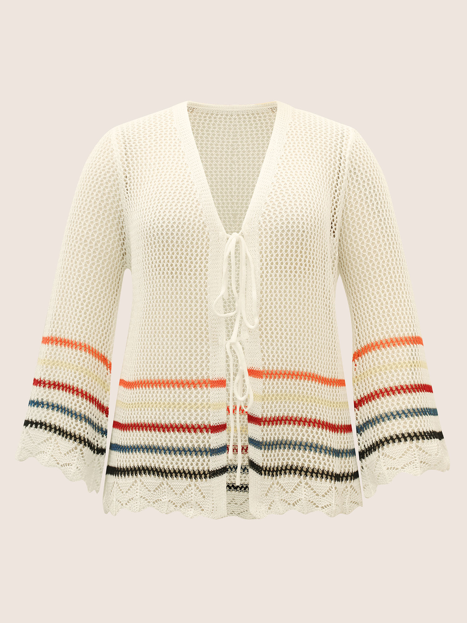 Plus Size Colored Striped Cut Out Tie Knot Coat Women Originalwhite Casual Tie knot Loose Ladies Everyday Winter Coats BloomChic 26/4X 