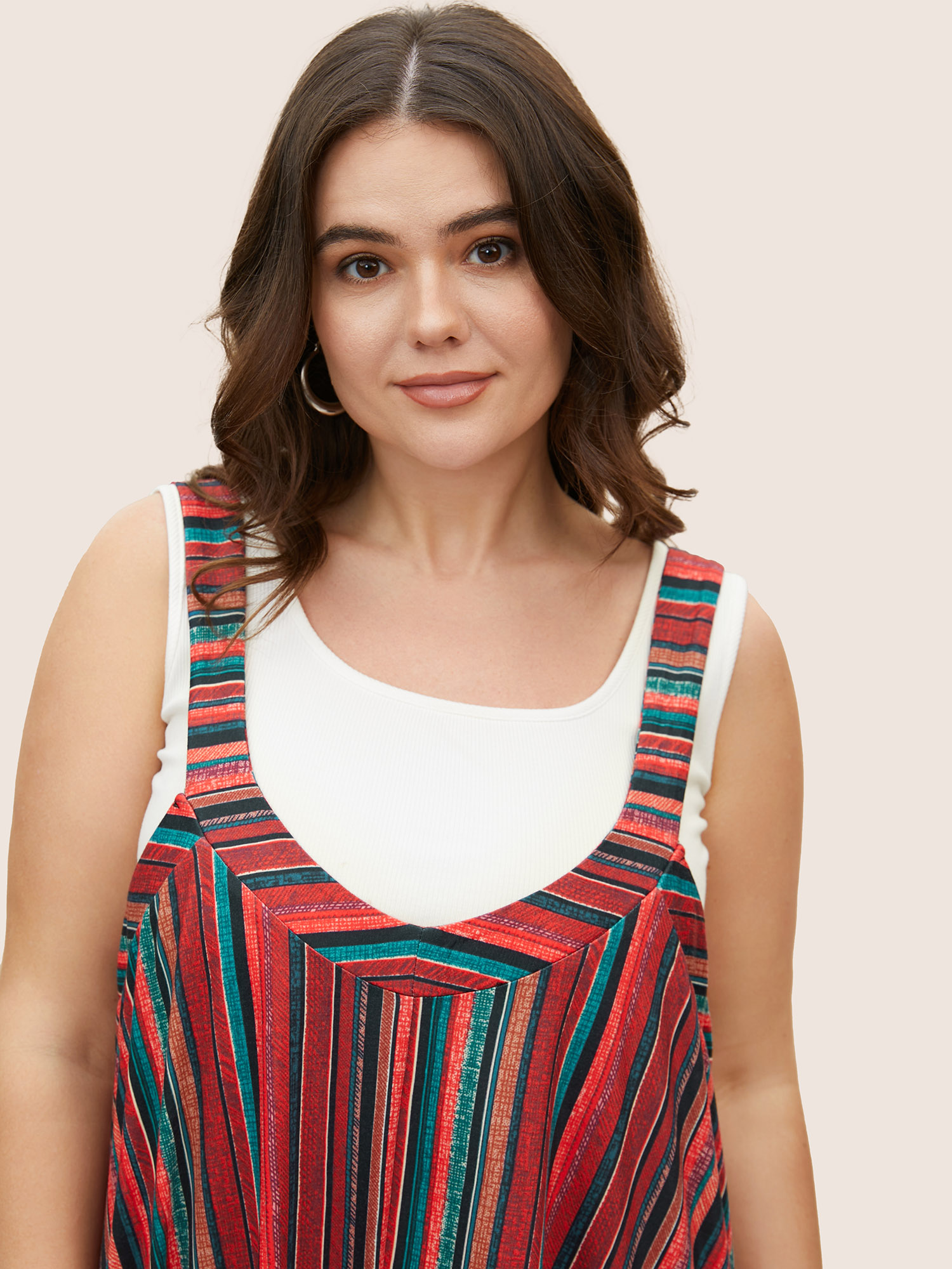 Plus Size Multicolor Colored Striped Adjustable Straps Jumpsuit Women Casual Sleeveless Non Everyday Loose Jumpsuits BloomChic 18-20/2X 