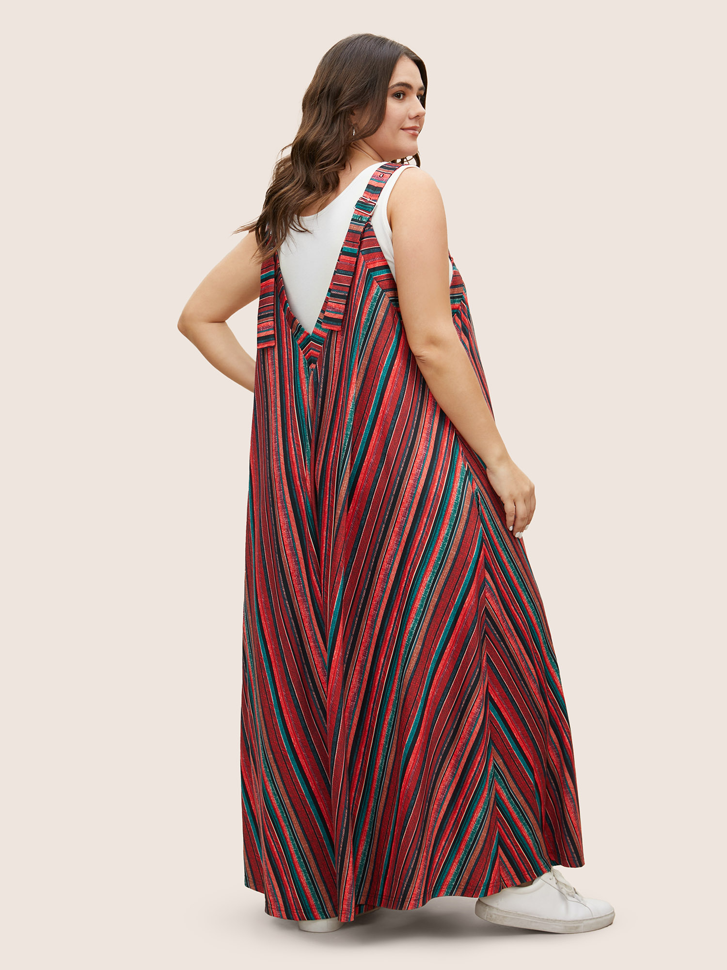 Plus Size Multicolor Colored Striped Adjustable Straps Jumpsuit Women Casual Sleeveless Non Everyday Loose Jumpsuits BloomChic 18-20/2X 