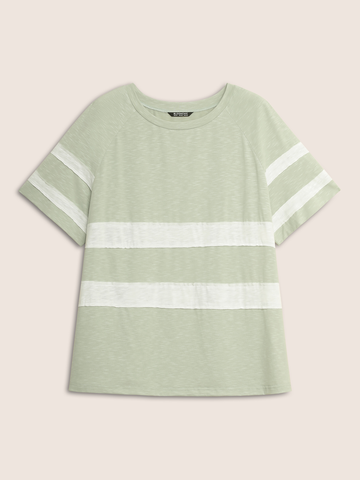 Plus Size Colorblock Contrast Patchwork Raglan Sleeve T-shirt Palemauve Women Casual Patchwork Round Neck Everyday T-shirts BloomChic 14-16/1X 