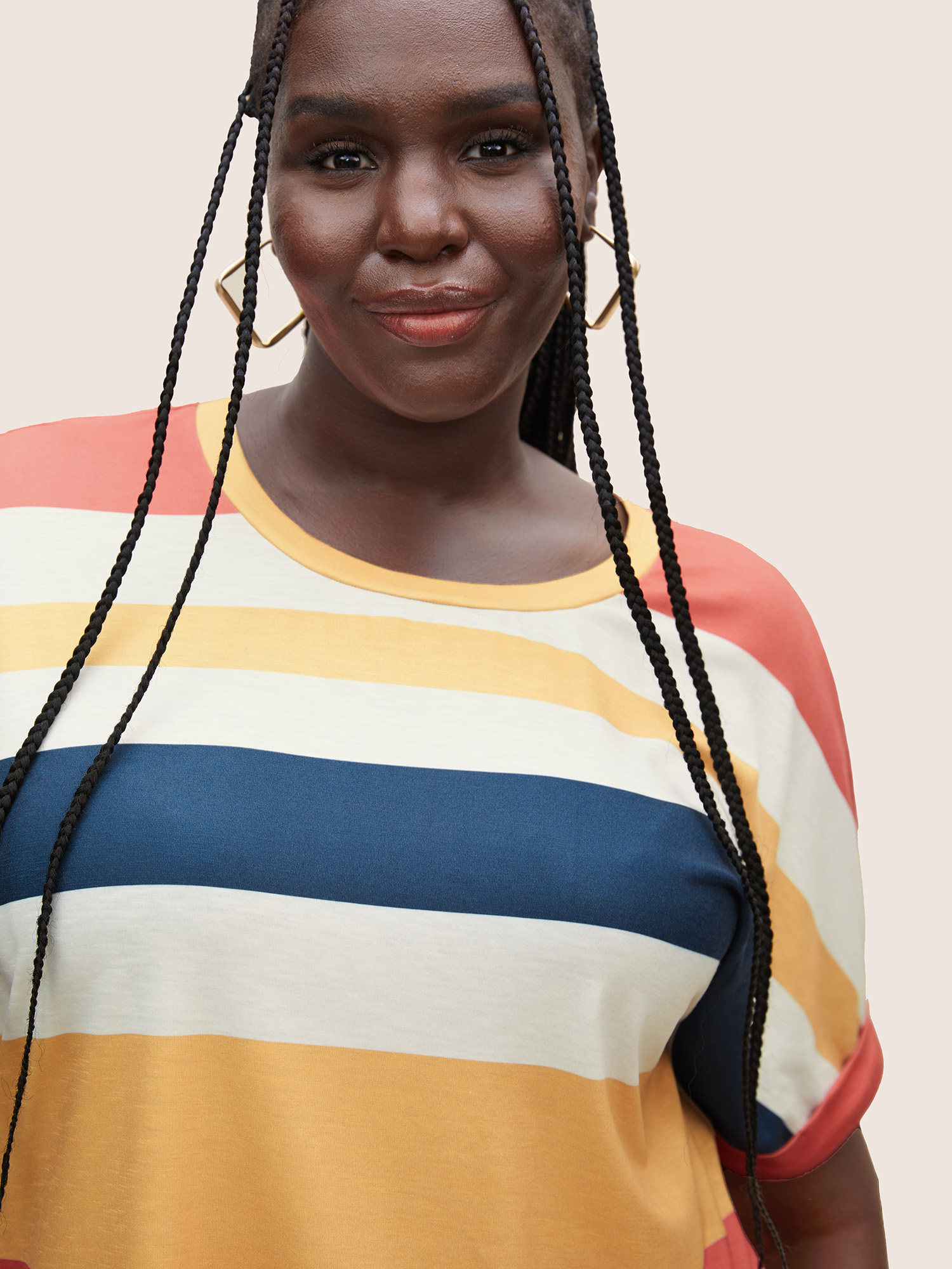 Plus Size Striped Colorblock Contrast Dolman Sleeve T-shirt Multicolor Women Casual Contrast Round Neck Everyday T-shirts BloomChic 22-24/3X 