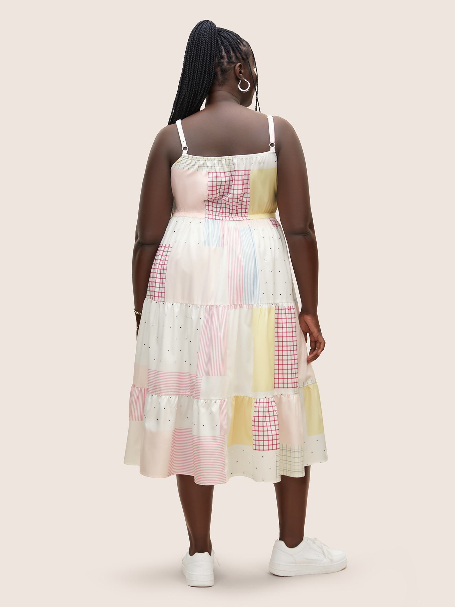 Plus Size Colorblock Contrast Elastic Waist Cami Dress Multicolor Women Square Neck Sleeveless Curvy BloomChic 28/5X 