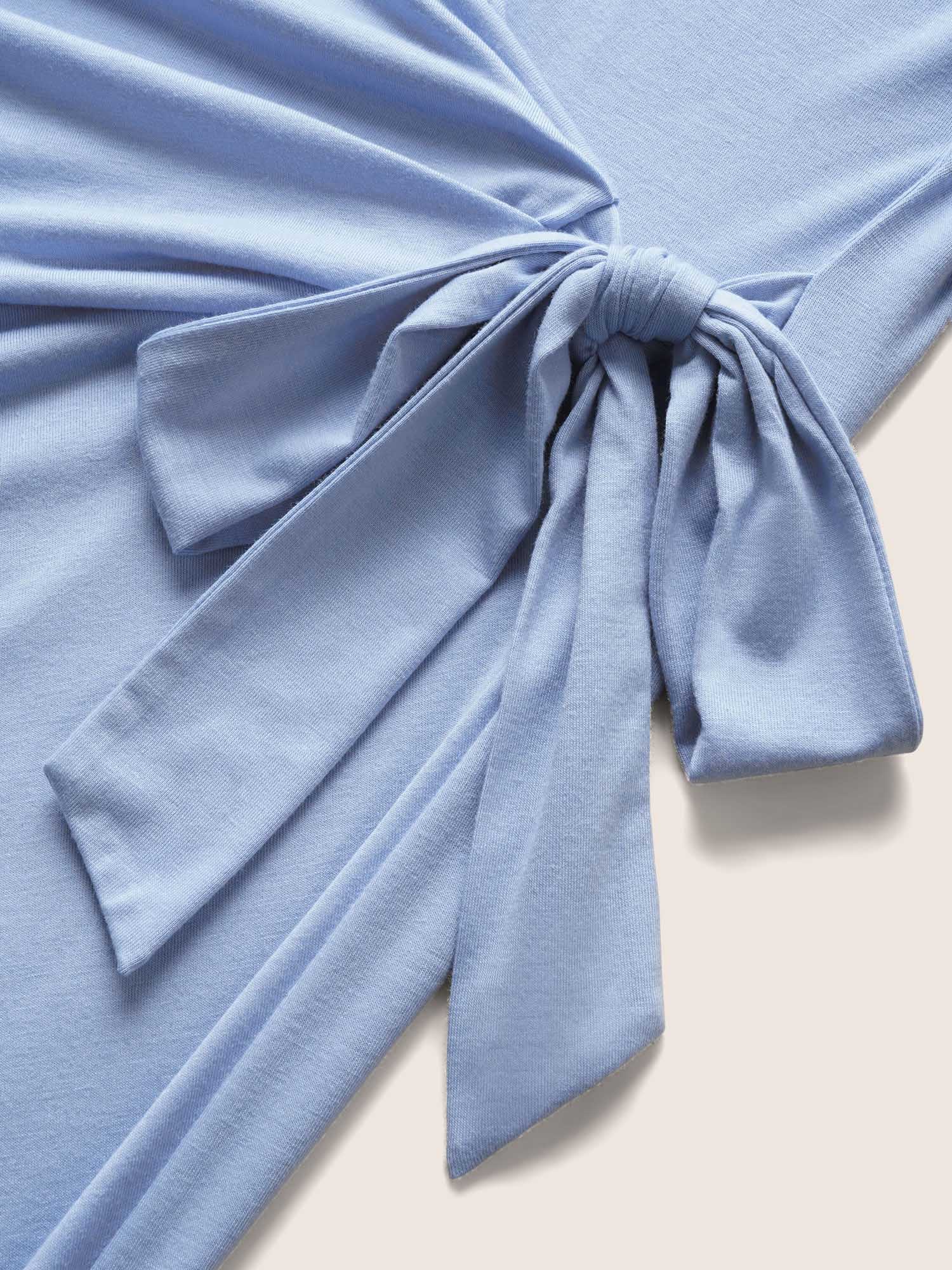 

Plus Size Plain Tie Knot Batwing Sleeve Dress LightBlue Women Tie knot Round Neck Cap Sleeve Curvy BloomChic