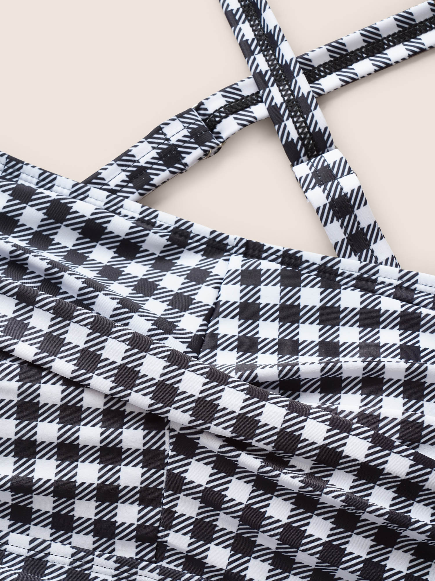 Plus Size Gingham Heart Neckline Crossover One Piece Swimsuit Women`s Swimwear Black Beach Twist Curve Bathing Suits High stretch One Pieces BloomChic 28/5X 