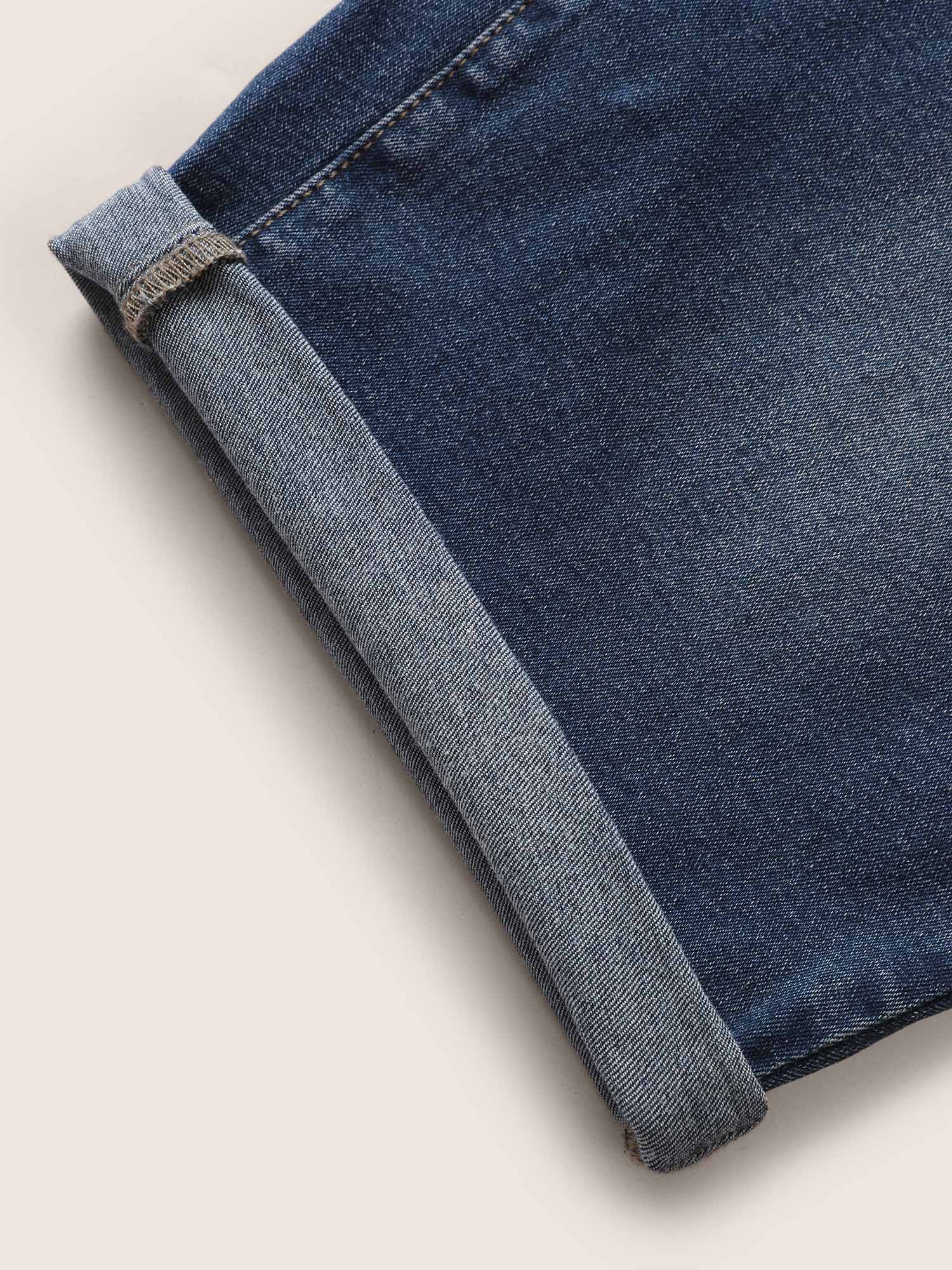 Plus Size Roll Hem Elastic Waist Dark Wash Denim Shorts Women Stone Roll Hem High stretch Everyday Slanted pocket Casual Denim Shorts BloomChic 30/6X 