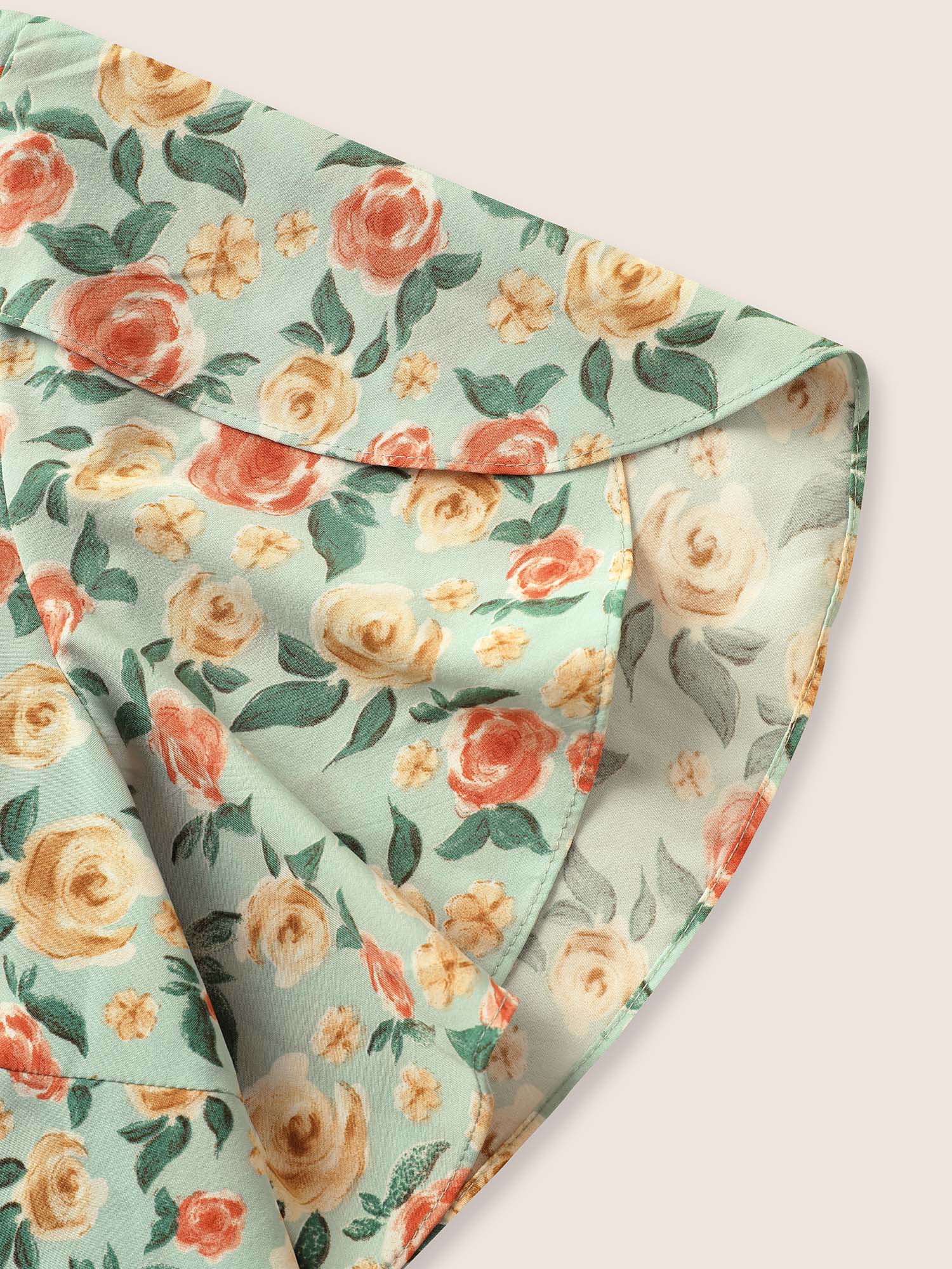 Plus Size Palemauve Rose Print Pleated Petal Sleeve Blouse Women Elegant Short sleeve V-neck Everyday Blouses BloomChic 12/L 