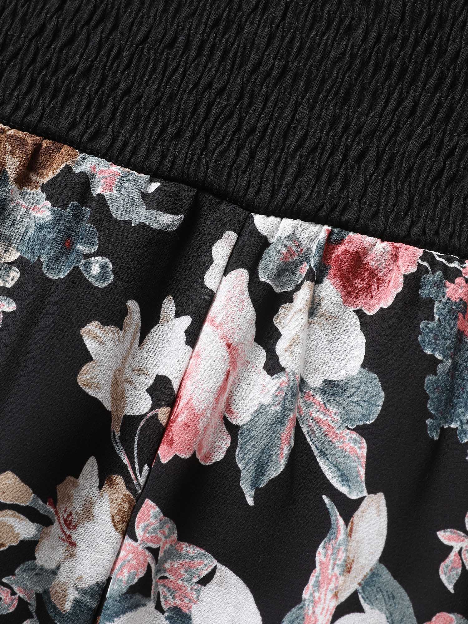 Plus Size Halter Neck Patchwork Floral Belted Dress Black Women Elegant Halter neck Sleeveless Curvy BloomChic 14-16/1X 