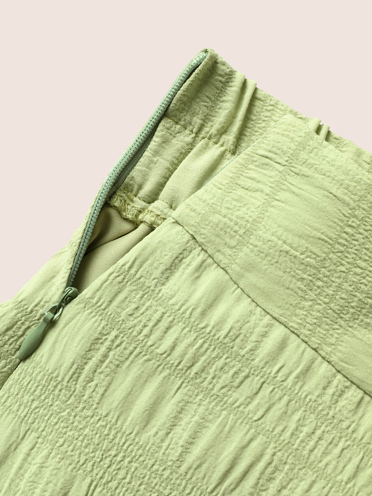 Plus Size Plain Textured Elastic Waist Split Front Skirt Women LightGreen Elegant Texture No stretch Everyday Skirts BloomChic 12/L 