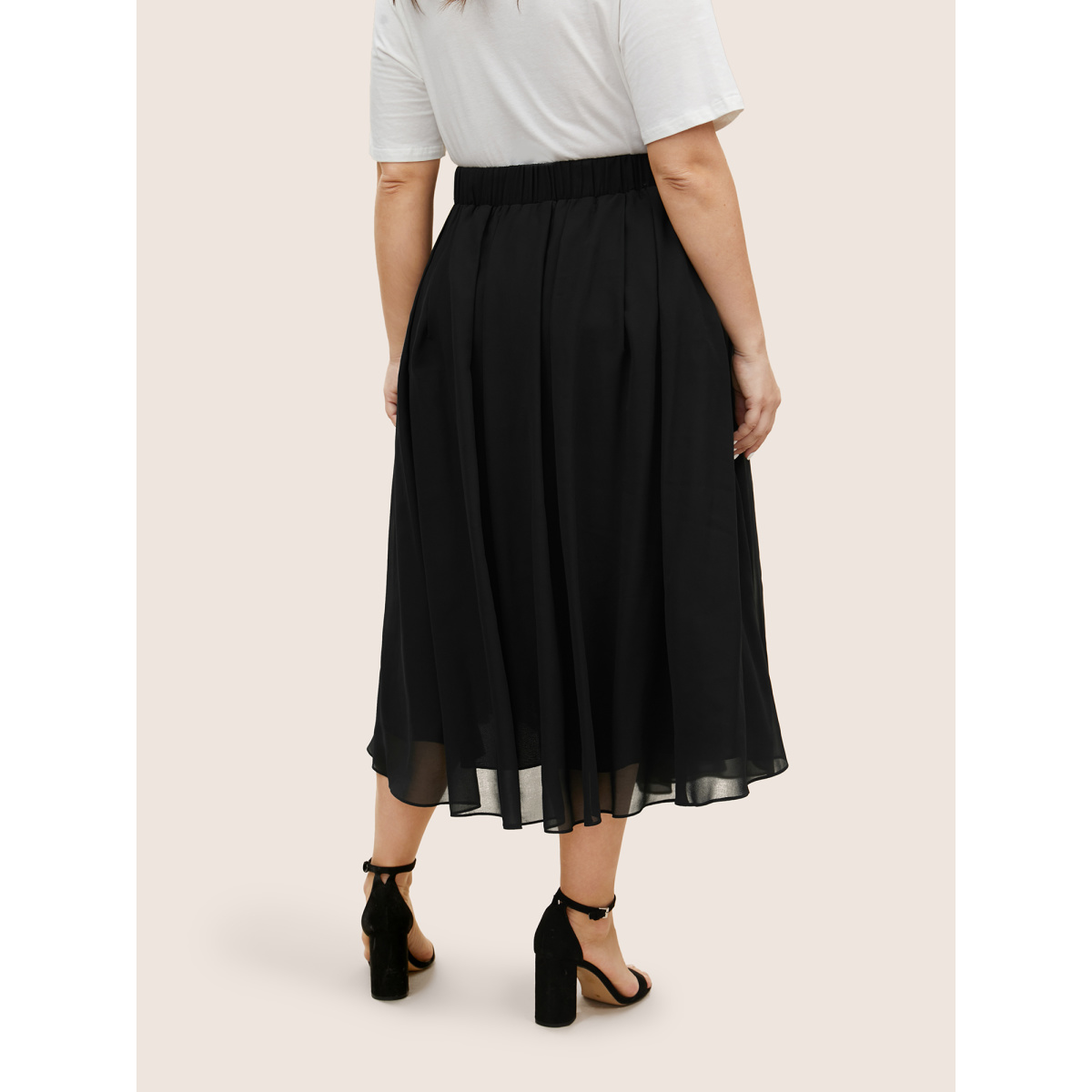 

Plus Size Chiffon Solid See Through Tiered Skirt Women Black Elegant See through No stretch Side seam pocket Everyday Skirts BloomChic