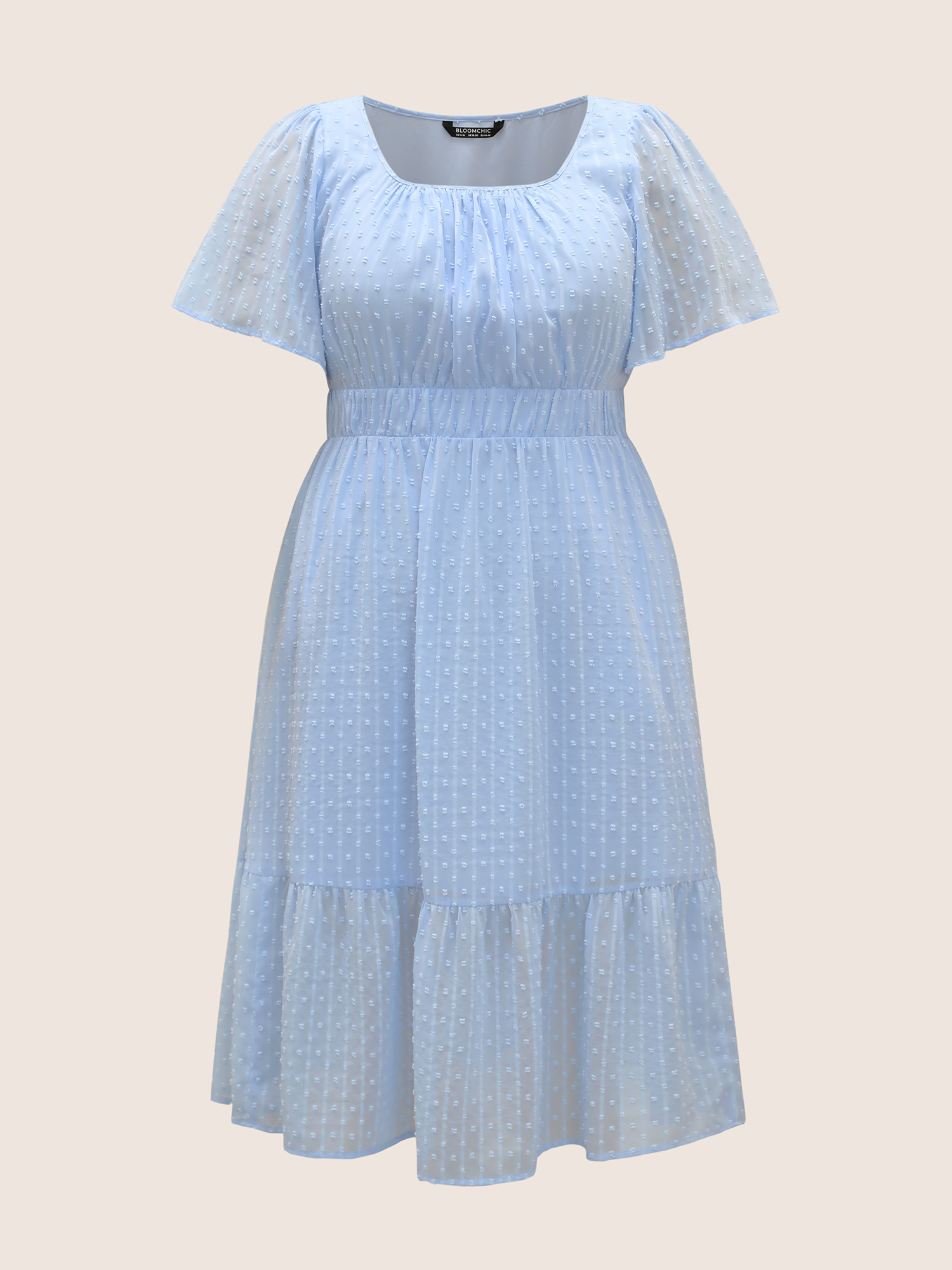 

Plus Size Textured See Through Patchwork Hem Dress LightBlue Women Elegant Texture Square Neck Short sleeve Curvy BloomChic