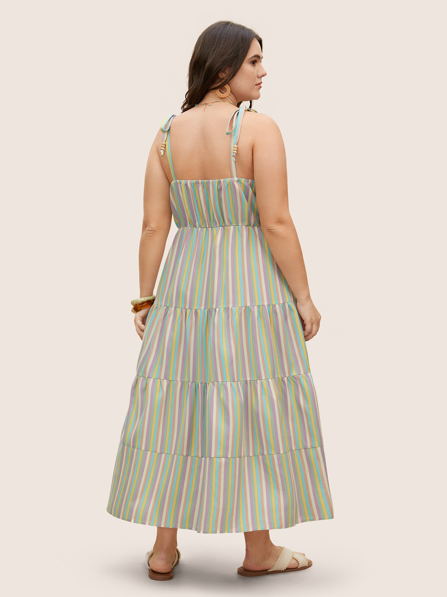 

Plus Size Stripes Tie Knot Tiered Hem Dress Multicolor Women Knotted Non Sleeveless Curvy BloomChic