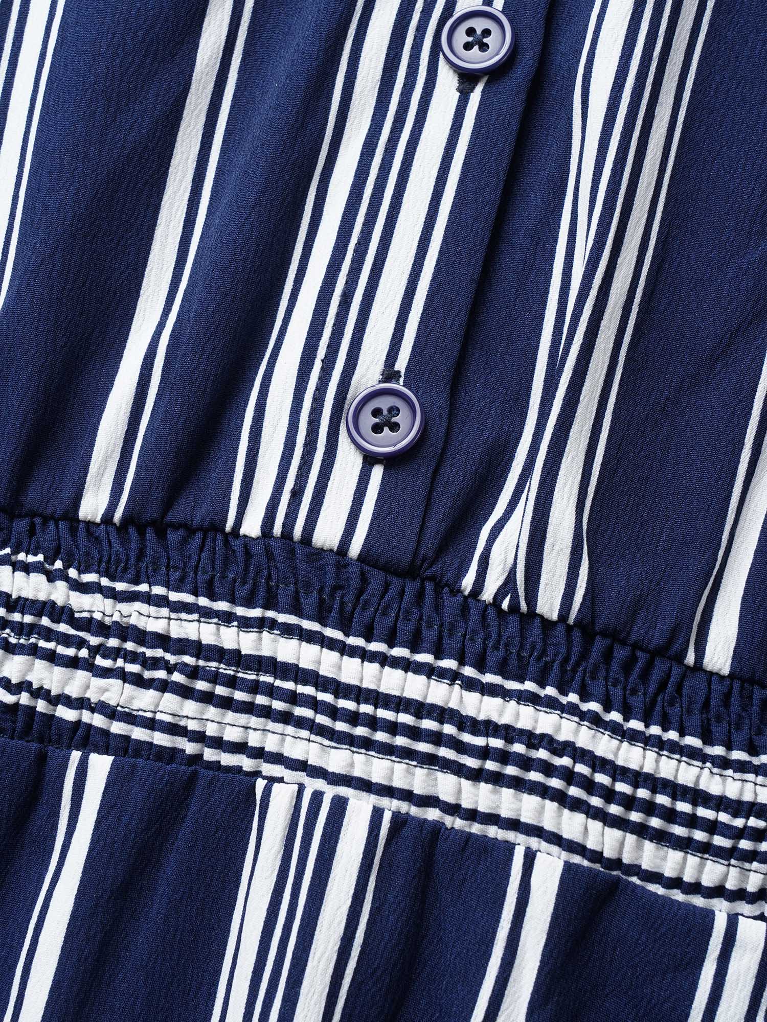Plus Size Shirt Collar Striped Ruffle Cap Sleeve Dress Navy Women Shirt collar Cap Sleeve Curvy BloomChic 10/M 