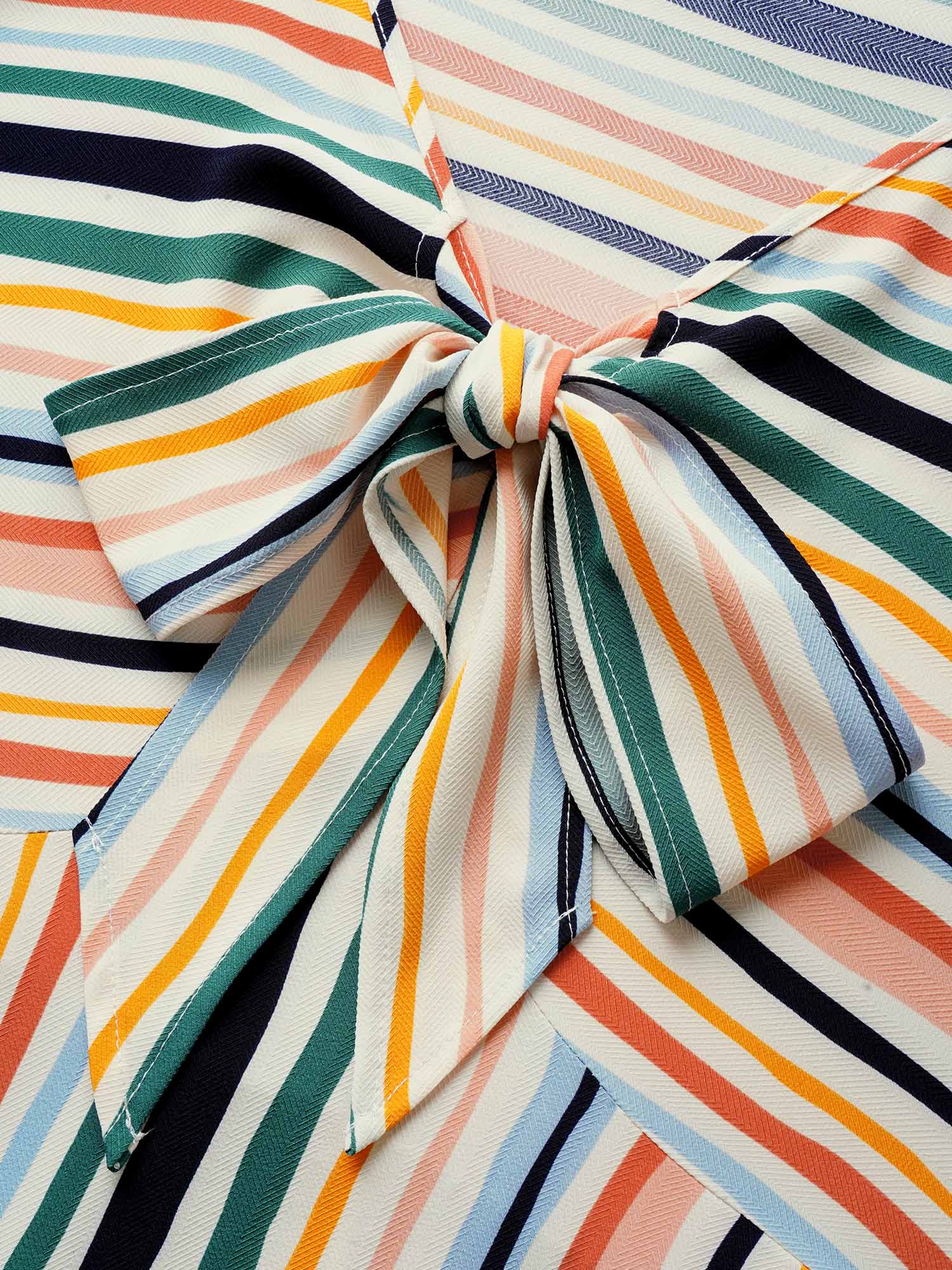 Plus Size Multicolor Striped Tie Knot Flutter Sleeve Blouse Women Resort Short sleeve V-neck Vacation Blouses BloomChic 12/L 