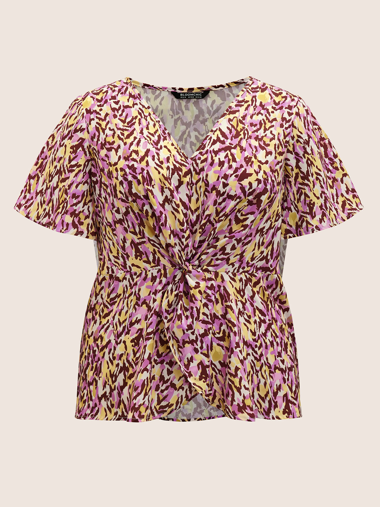 

Plus Size Multicolor Leopard Print Twist Front Flutter Sleeve Blouse Women Work From Home Short sleeve V-neck Work Blouses BloomChic