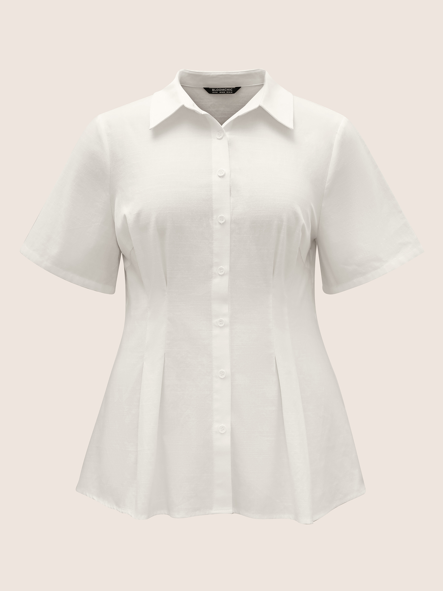 Plus Size Ivory Plain Shirt Collar Waist Design Blouse Women At the Office Short sleeve Shirt collar Work Blouses BloomChic 12/L 
