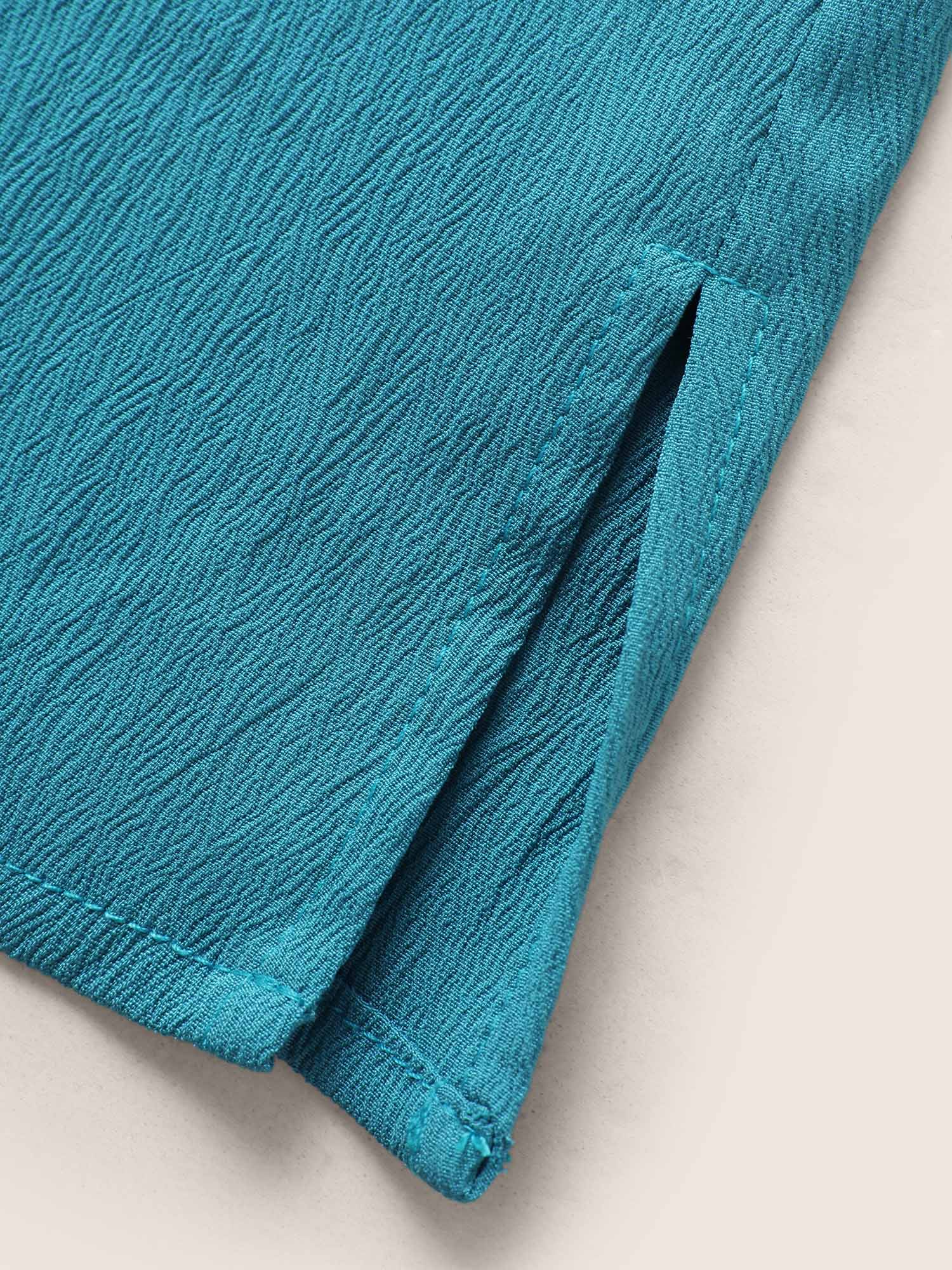 Plus Size Cerulean V Neck Button Detail Pleated Split Hem Blouse Women Casual Short sleeve V-neck Everyday Blouses BloomChic 26/4X 