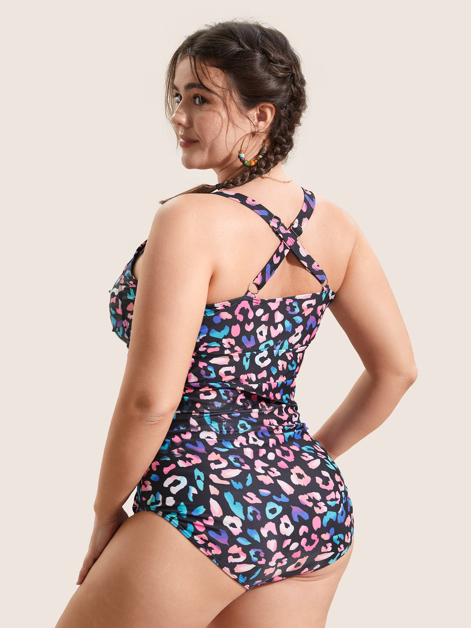 Plus Size Leopard Print Gathered Knotted One Piece Swimsuit Women`s Swimwear Multicolor Beach Gathered Curve Bathing Suits High stretch One Pieces BloomChic 14-16/1X 