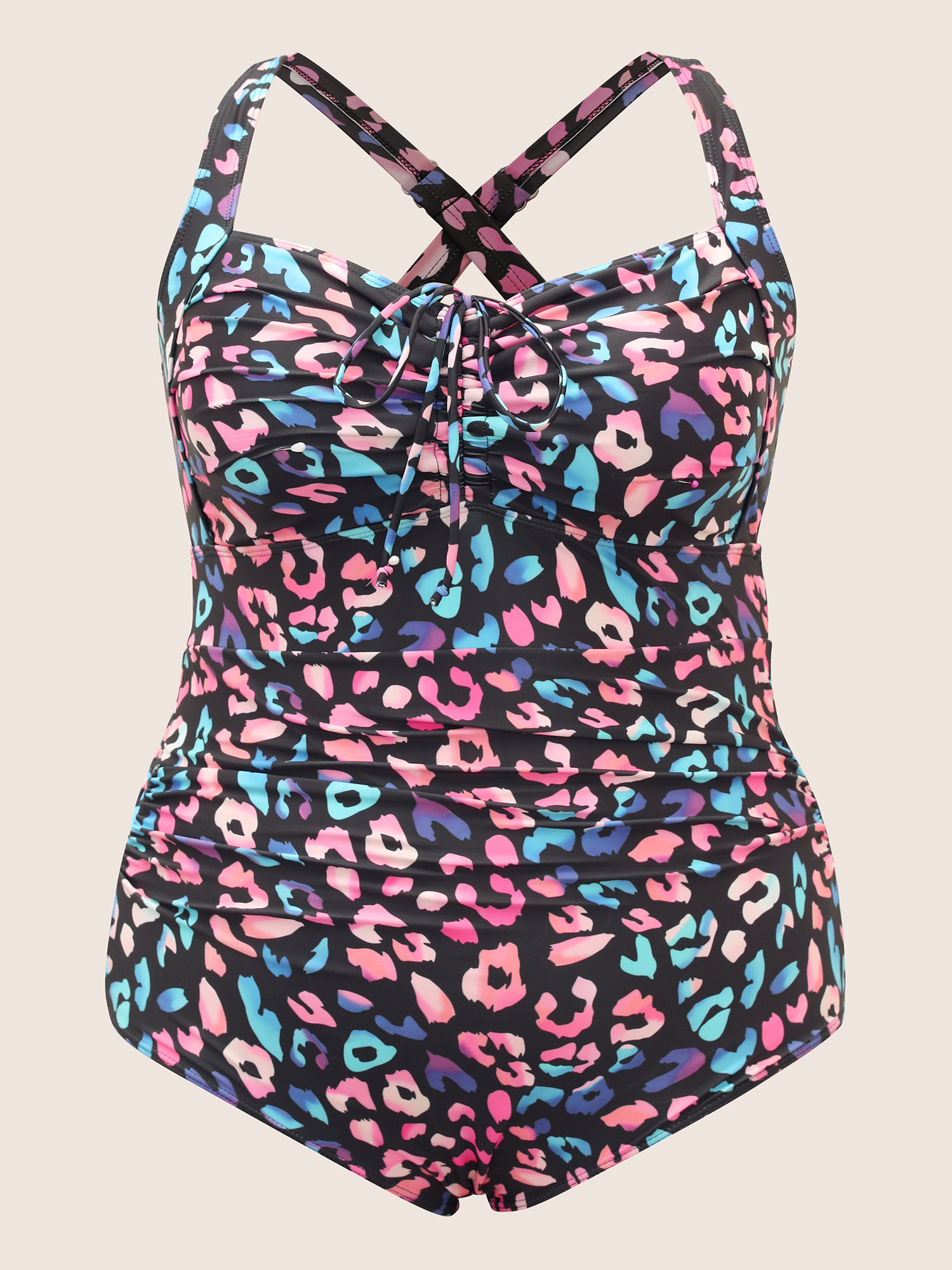 Plus Size Leopard Print Gathered Knotted One Piece Swimsuit Women`s Swimwear Multicolor Beach Gathered Curve Bathing Suits High stretch One Pieces BloomChic 14-16/1X 