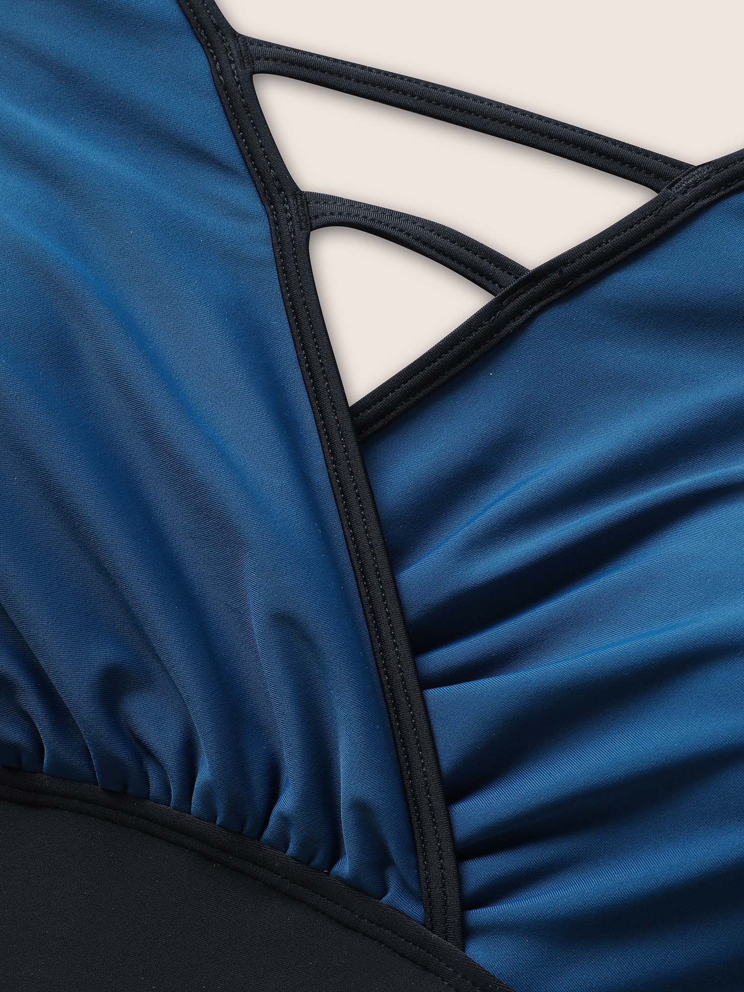 Plus Size Contrast Trim Keyhole Gathered One Piece Swimsuit Women`s Swimwear Indigo Beach Gathered Curve Bathing Suits High stretch One Pieces BloomChic 18-20/2X 