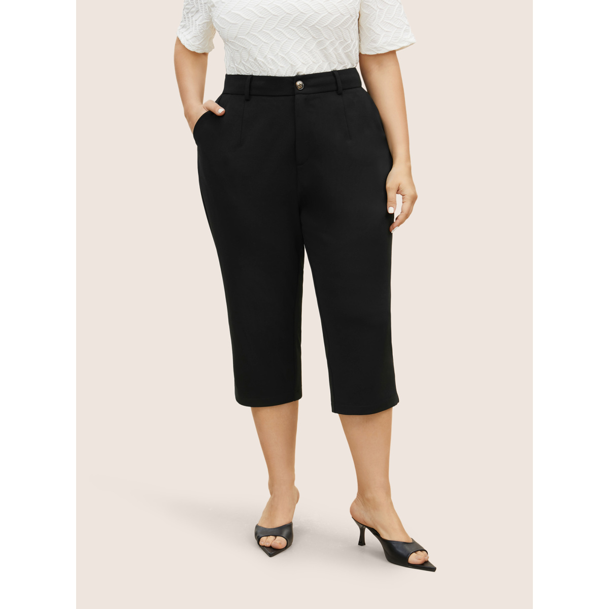 

Plus Size High Rise Split Hem Slanted Pocket Slim Pants Women Black At the Office Bodycon High Rise Work Pants BloomChic