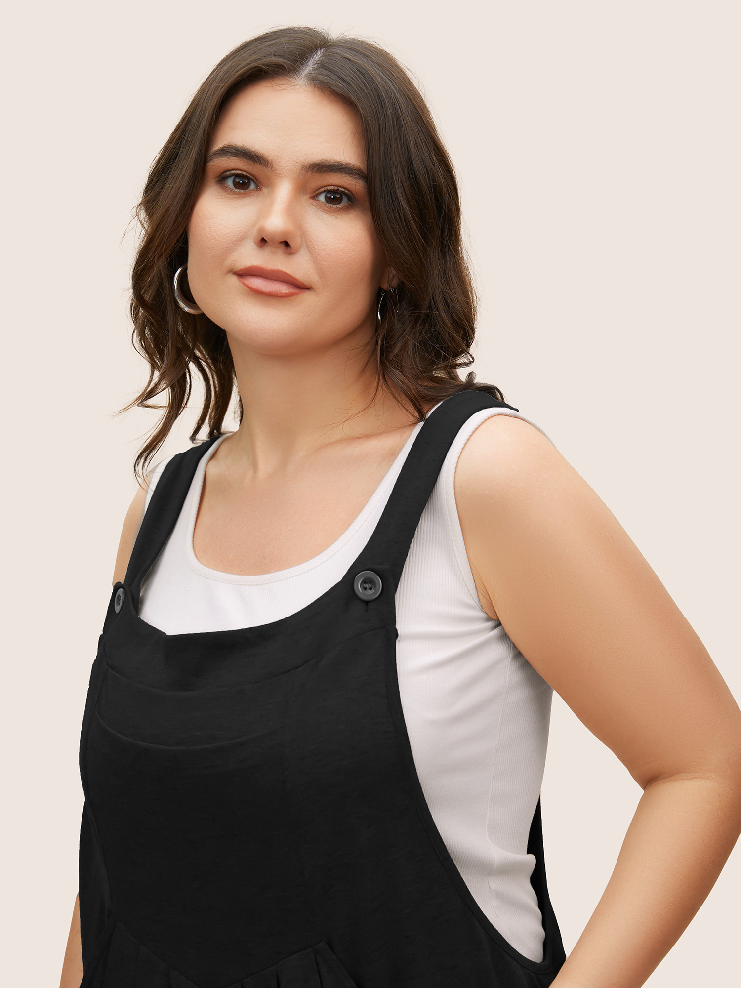 Plus Size Black Supersoft Essentials Solid Pleated Pocket Jumpsuit Women Casual Sleeveless Non Everyday Loose Jumpsuits BloomChic 14-16/1X 