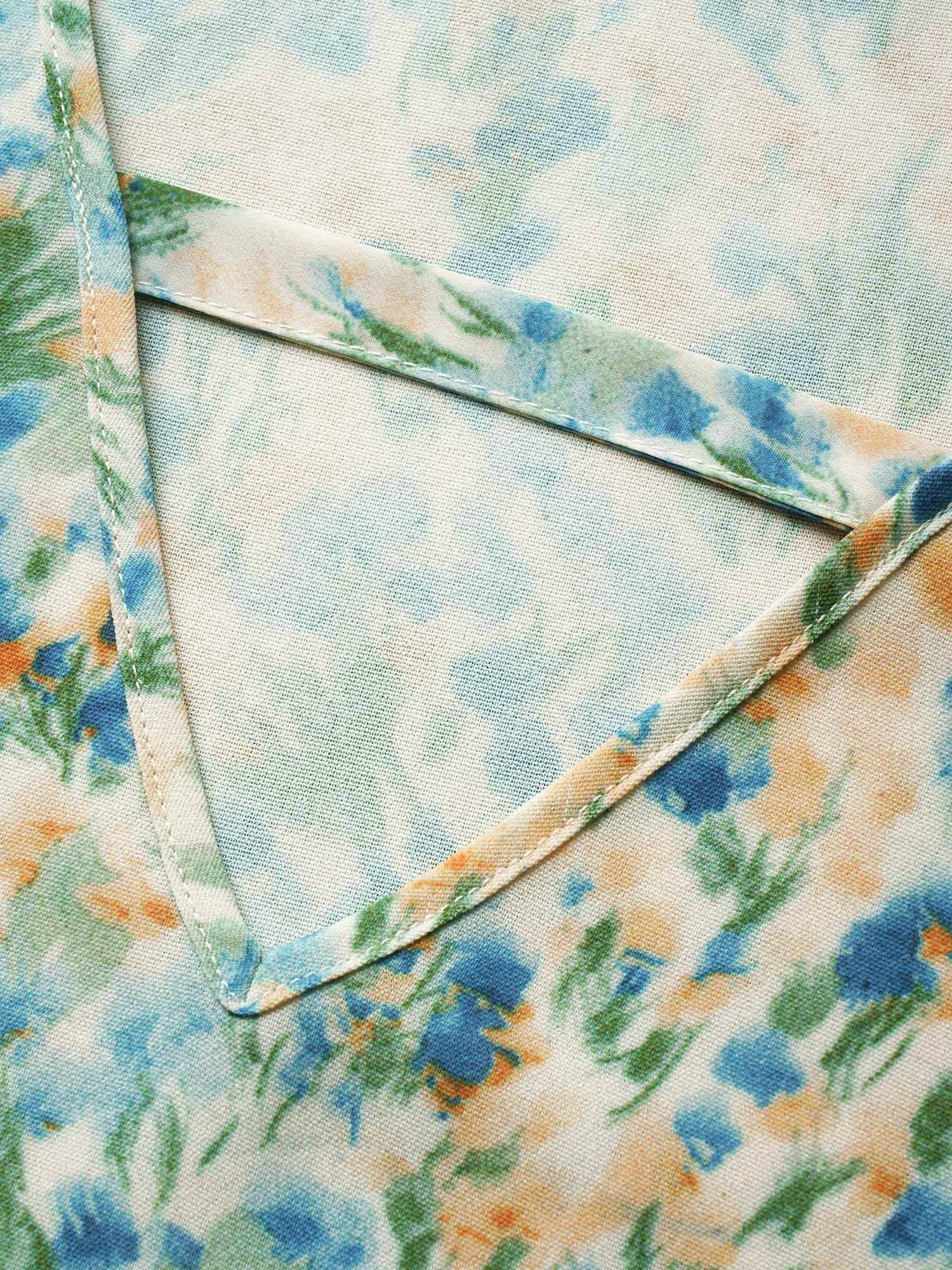 Plus Size Watercolor Floral Keyhole Hanky Hem Tank Top Women Multicolor Elegant Contrast Non Everyday Tank Tops Camis BloomChic 18-20/2X 