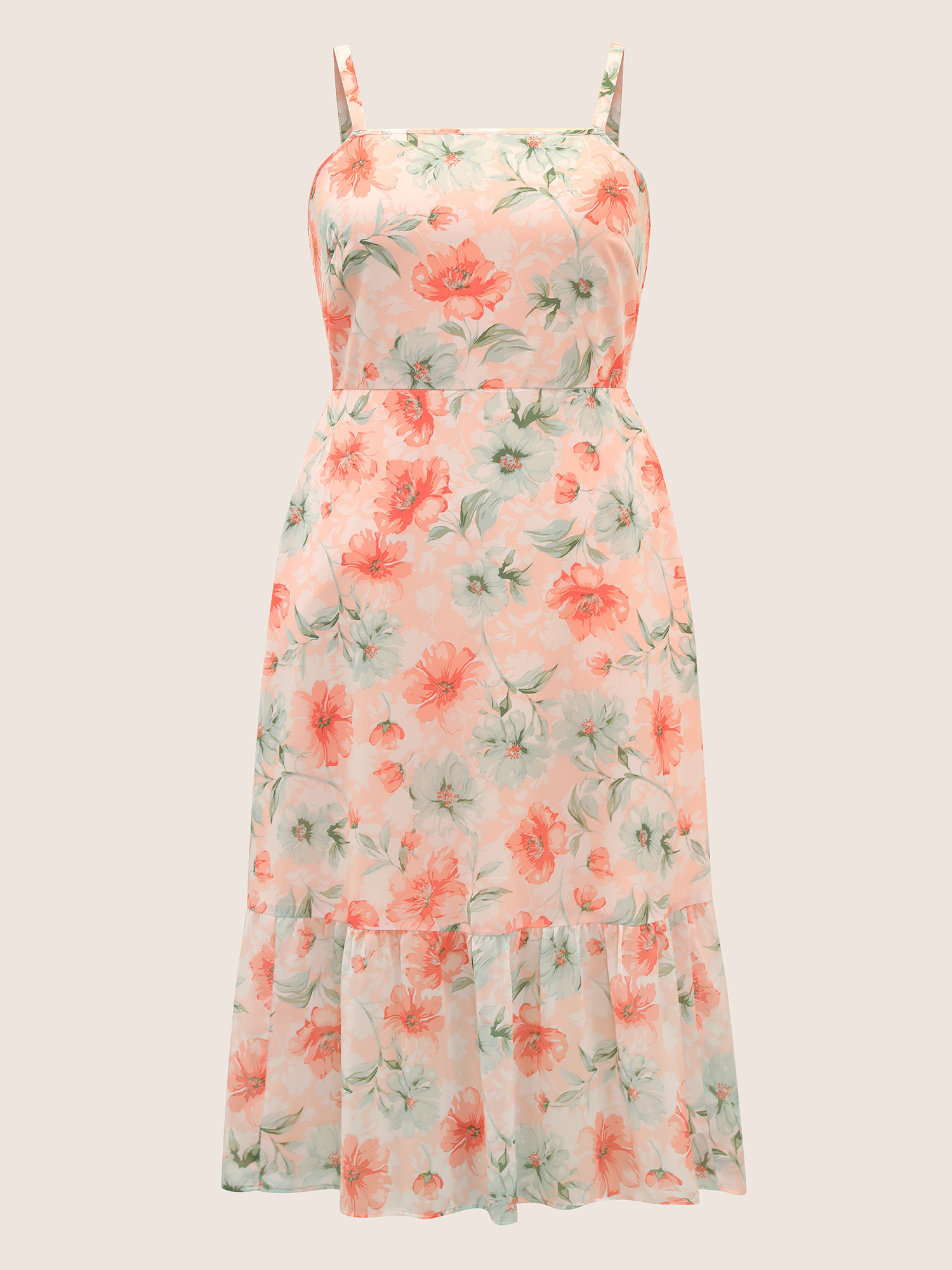 Plus Size Watercolor Floral Shirred Ruffle Hem Cami Dress Crepe Women Elegant Shirred Strapless Sleeveless Curvy BloomChic 10/M 