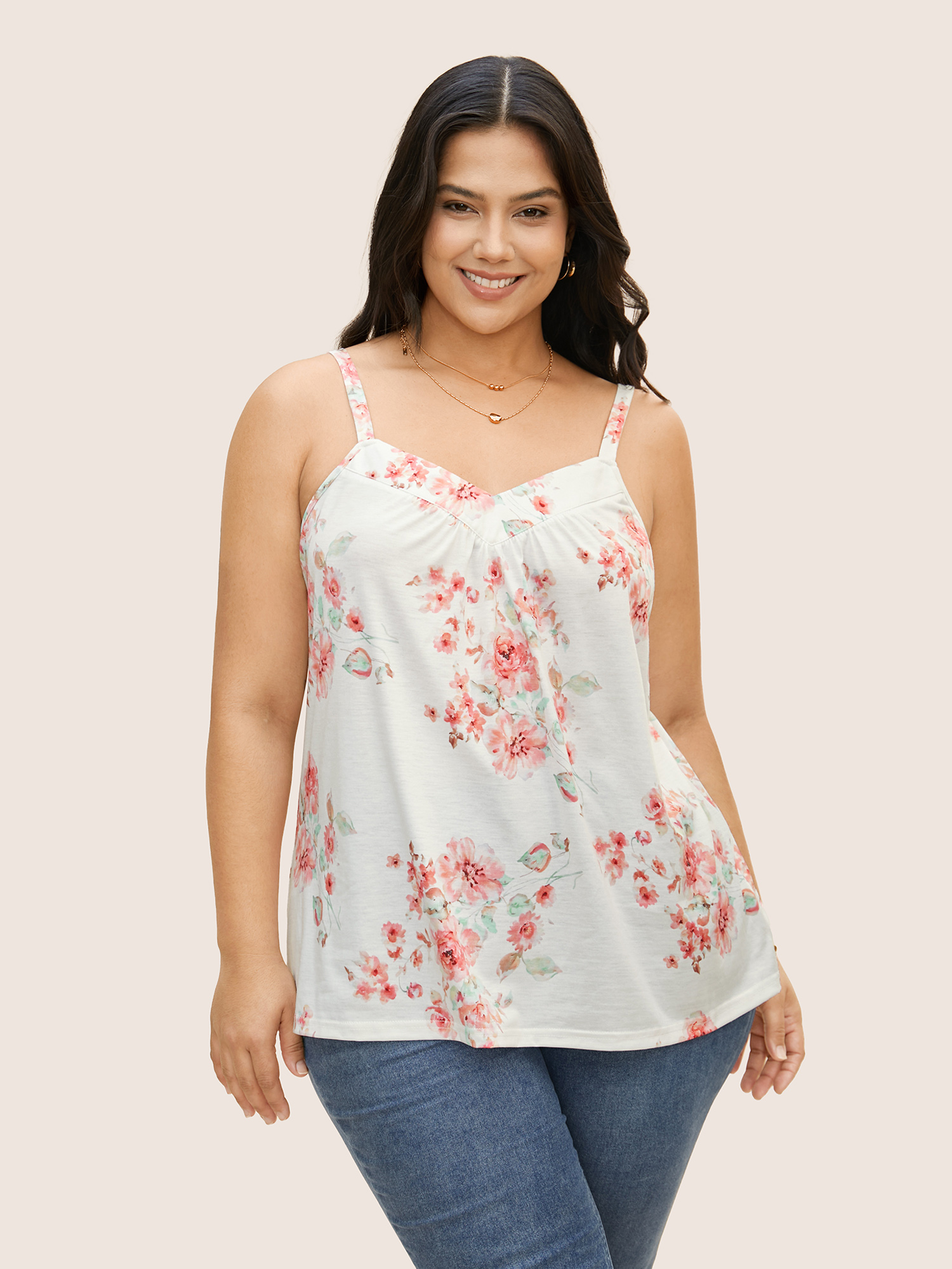 

Plus Size Natural Flowers Adjustable Straps Cami Top Women Crepe Elegant Contrast Non Everyday Tank Tops Camis BloomChic