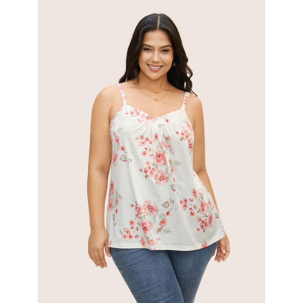 

Plus Size Natural Flowers Adjustable Straps Cami Top Women Crepe Elegant Contrast Non Everyday Tank Tops Camis BloomChic