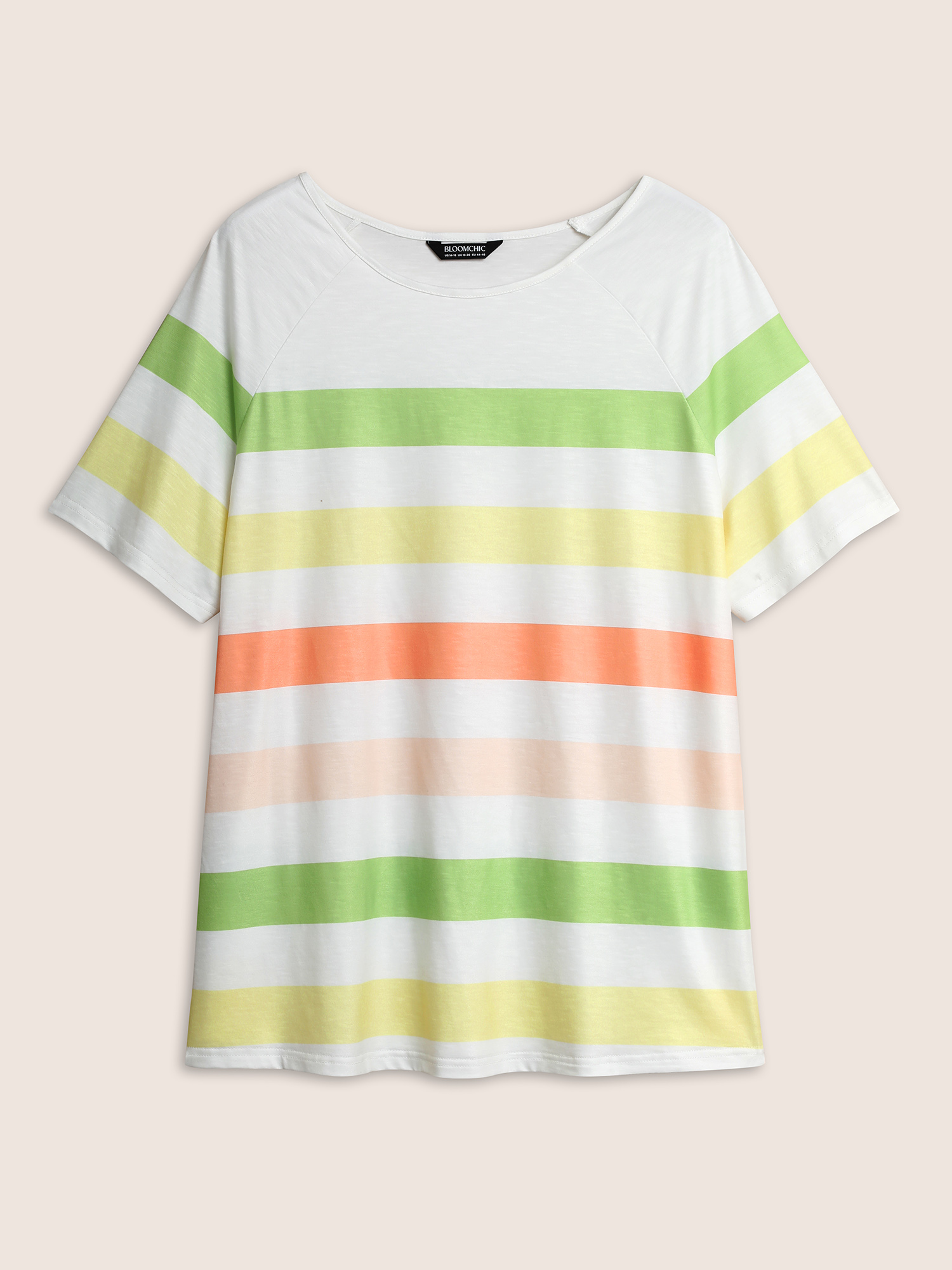 

Plus Size Colored Striped Crew Neck Raglan Sleeve T-shirt Multicolor Women Casual Contrast Round Neck Everyday T-shirts BloomChic