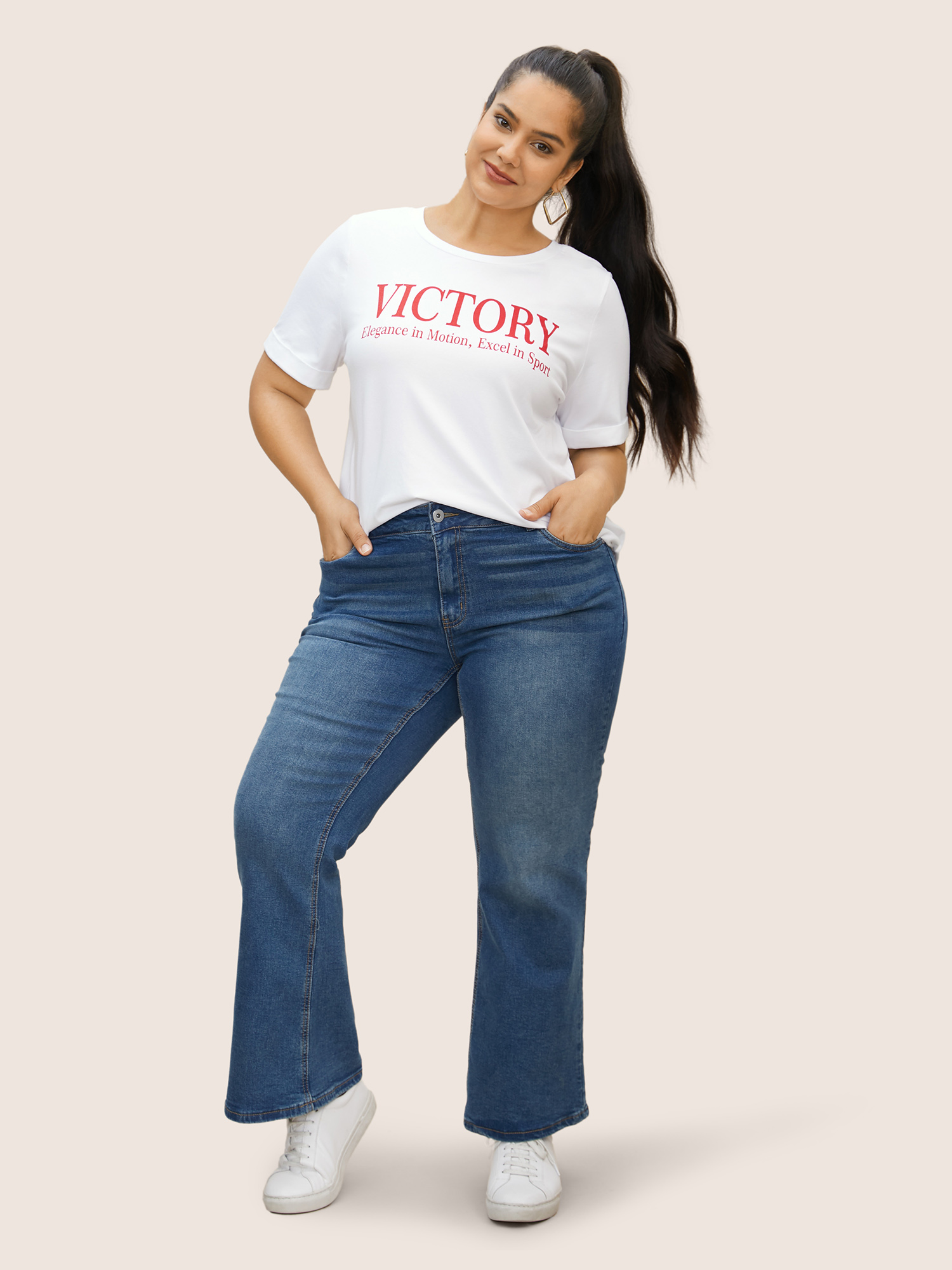 Plus Size Positive Slogans Print Round Neck T-shirt Originalwhite Women Casual Contrast Art&design Round Neck Everyday T-shirts BloomChic 12/L 