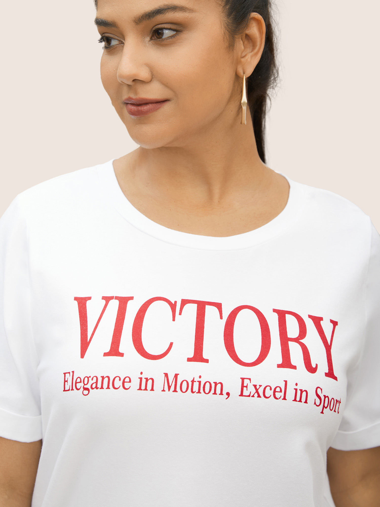 Plus Size Positive Slogans Print Round Neck T-shirt Originalwhite Women Casual Contrast Art&design Round Neck Everyday T-shirts BloomChic 12/L 