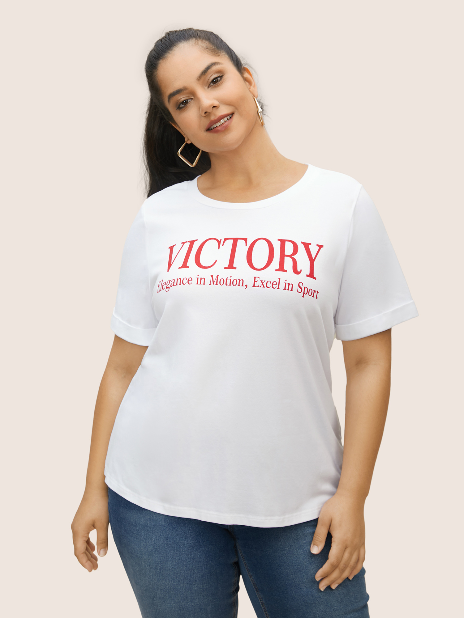 Plus Size Positive Slogans Print Round Neck T-shirt Originalwhite Women Casual Contrast Art&design Round Neck Everyday T-shirts BloomChic 12/L 