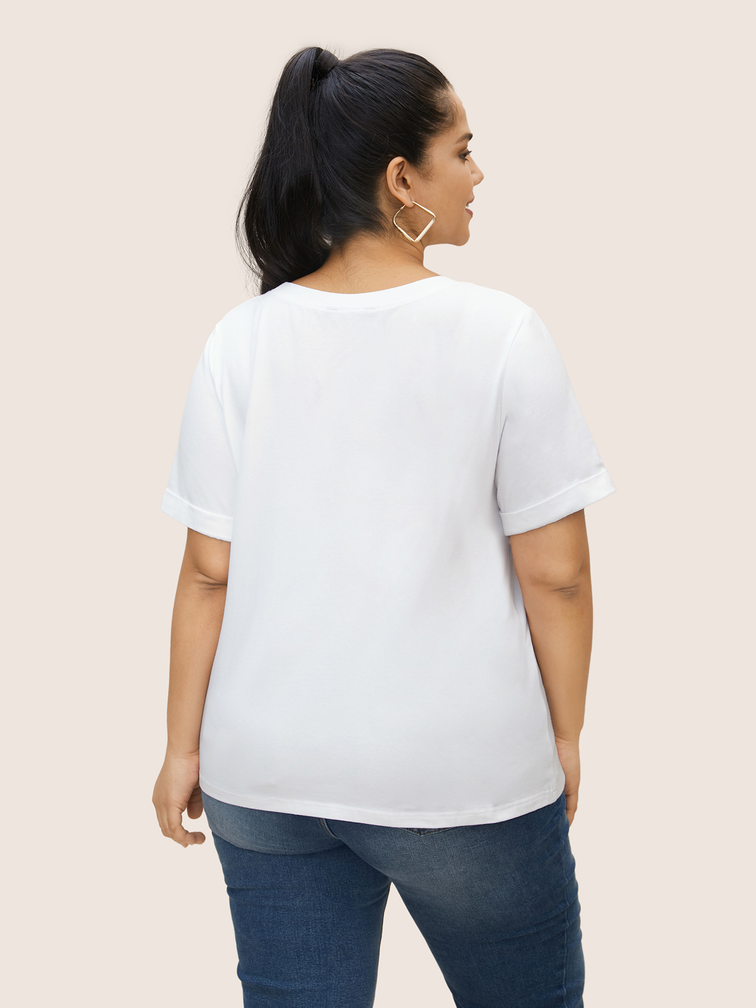 Plus Size Positive Slogans Print Round Neck T-shirt Originalwhite Women Casual Contrast Art&design Round Neck Everyday T-shirts BloomChic 12/L 