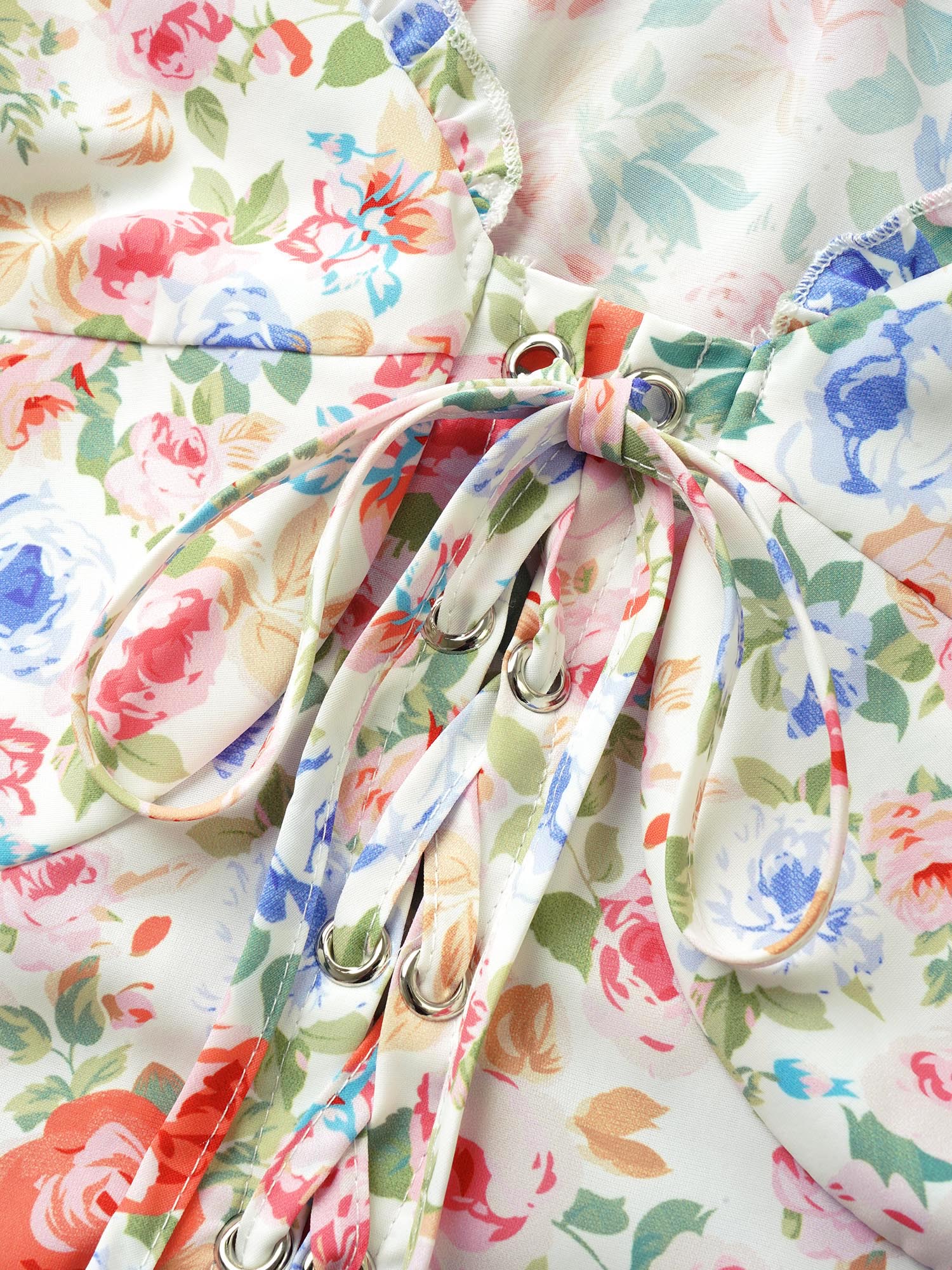 Plus Size Multicolor Heart Neckline Floral Frill Trim Blouse Women Elegant Short sleeve Heart neckline Everyday Blouses BloomChic 26/4X 