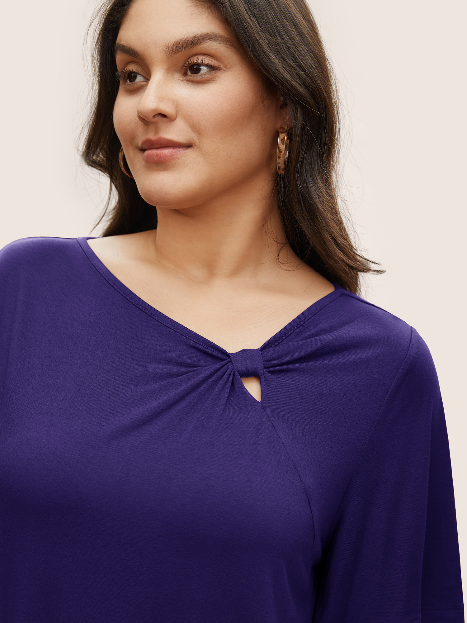 Plus Size Supersoft Essentials Twist Front Asymmetrical Neck T-shirt DarkBlue Women Elegant Non Plain Asymmetrical Neck Everyday T-shirts BloomChic 28/5X 