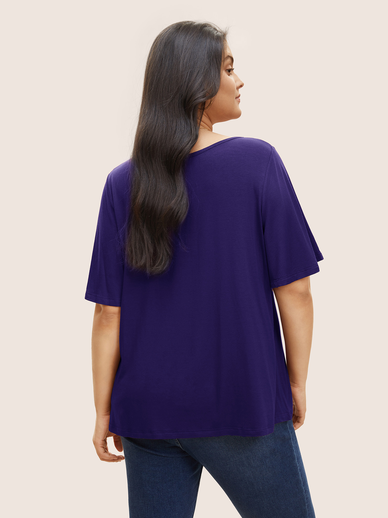 

Plus Size Supersoft Essentials Twist Front Asymmetrical Neck T-shirt DarkBlue Women Elegant Non Plain Asymmetrical Neck Everyday T-shirts BloomChic