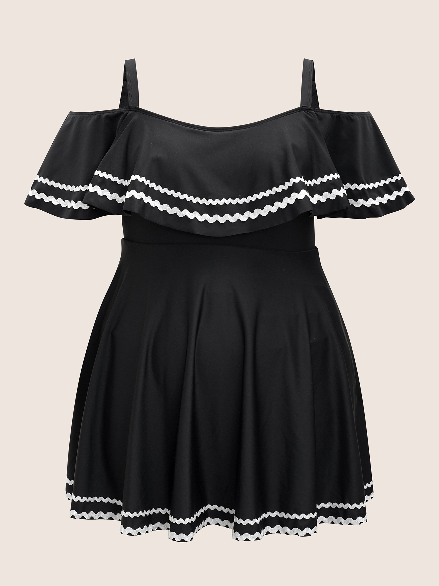 Plus Size One Shoulder Neck Woven Ribbon Swim Dress Women`s Swimwear Black Beach Bodycon One-shoulder neck High stretch Curve Swim Dresses BloomChic 30/6X 