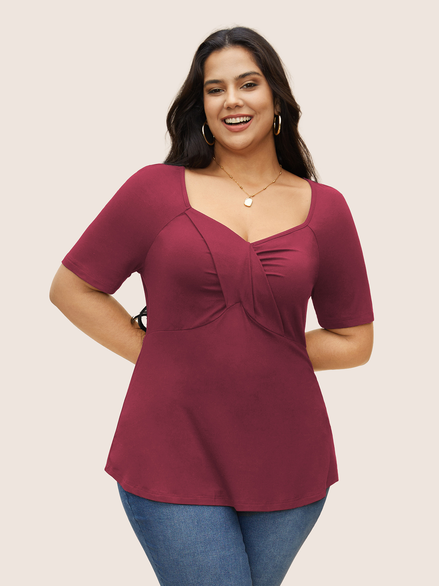 

Supersoft Essentials Deep V Neck Ruched T-shirt, Scarlet